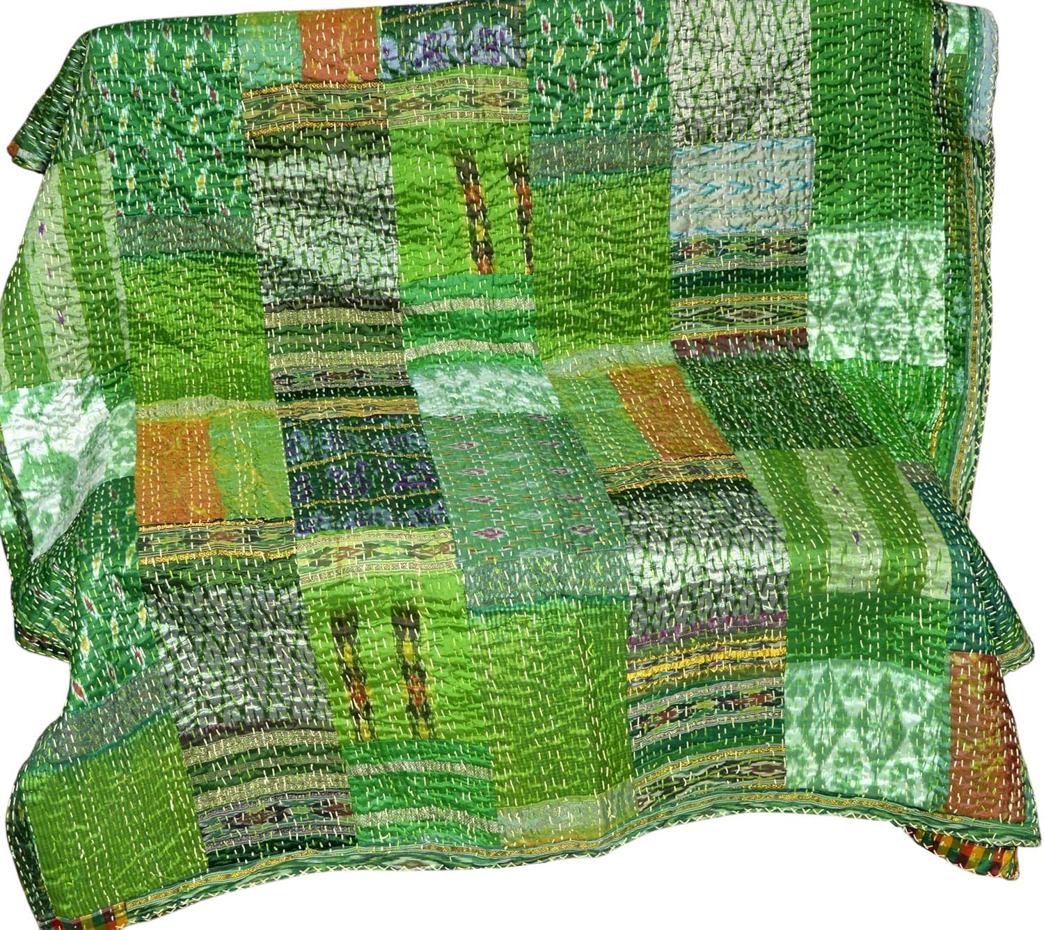 Indische Kantha-Steppdecke, Patchwork, Vintage, Doppelgröße, Überwurf
