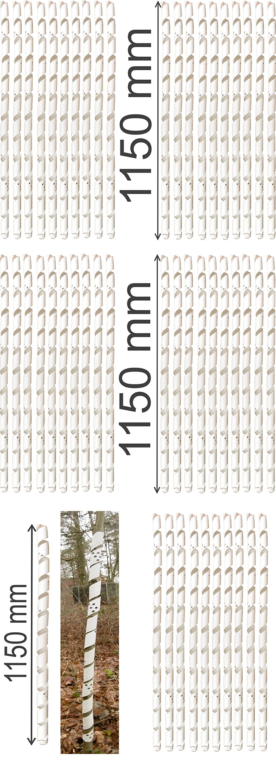 EXCOLO Baumschutzspirale 50er Set, 115 cm lang, weiß, PET-Folie, witterungsbeständig, Flexibler Baumstammschutz, Verbissschutz, Rindenschutz, Fraßschutz, langlebig, Made in Germany