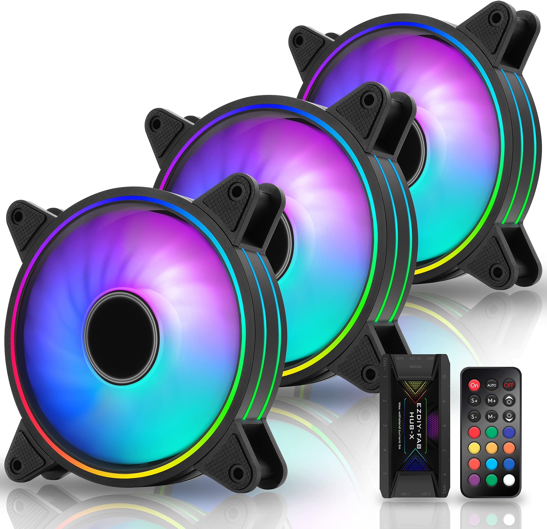 Lot 5 Ventilateurs PC RGB 120mm UpHere Blanc – HUB + Télécommande – Occasion