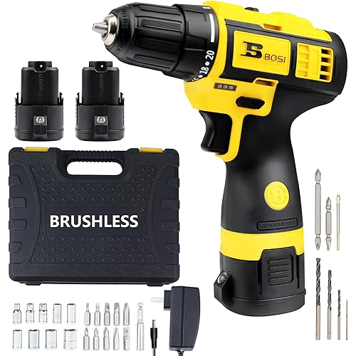 BOSI TOOLS Cordless Drill Set 16.8V Power Drill Driver Kit with 2 2000mAh Batteries and Charger Brushless 3/8-Inch Keyless Chuck 2 Speed 20+1 Position Torque Setting 27pcs Drill Screwdriver Bits