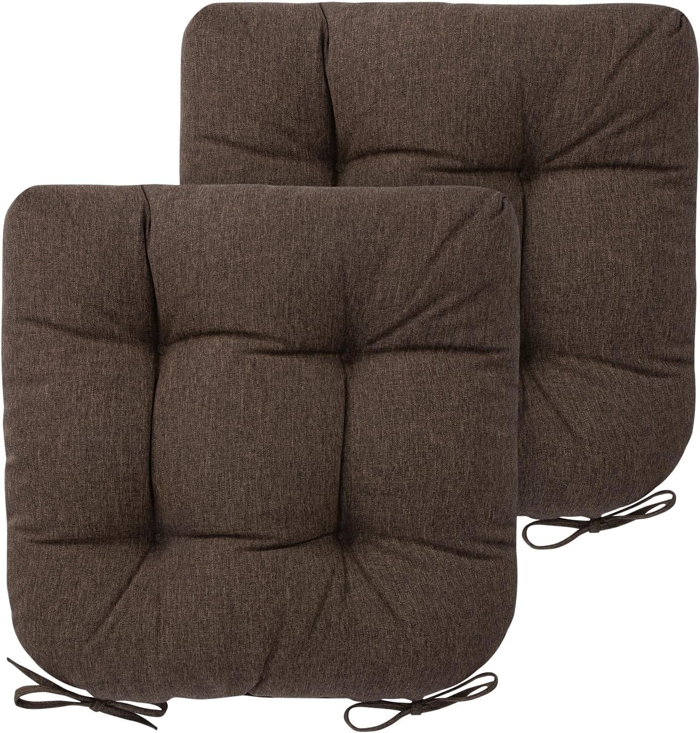 FUNHOME Water-Repellent Tufted Seat Cushions Set of 2 Outdoor Chair Cushions for Patio Furniture 19 x 19 x 5 Inch Patio Cushion for Rocking, Camping, Kitchen Chairs Brown
