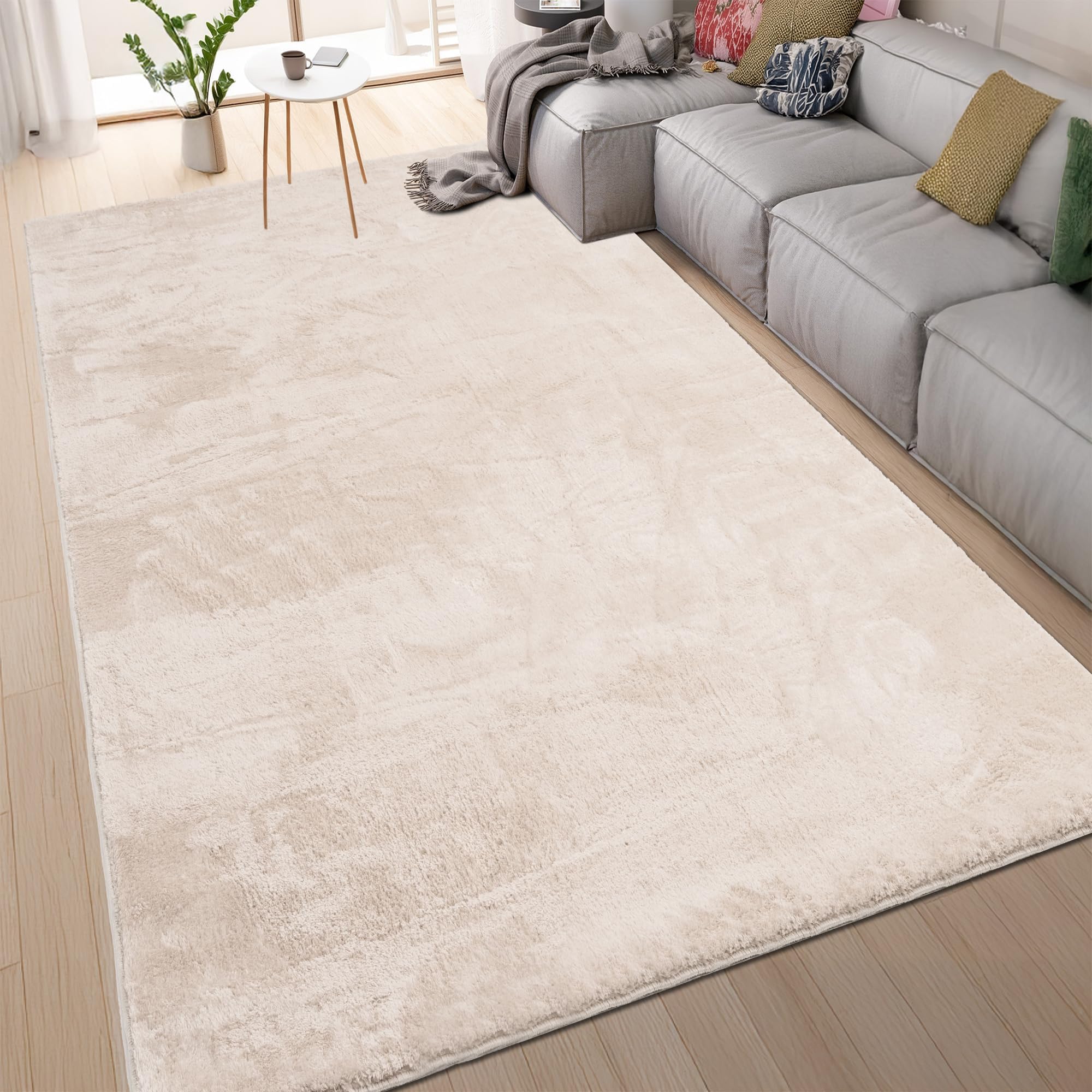 homeart Area Rugs – Soft, Short Pile Monochrome Carpets - Anti-Slip Backing, Machine Washable, Modern Fluffy Rugs for Living Room, Bedroom, Kitchen, Enterance - Cream, 200x290 cm