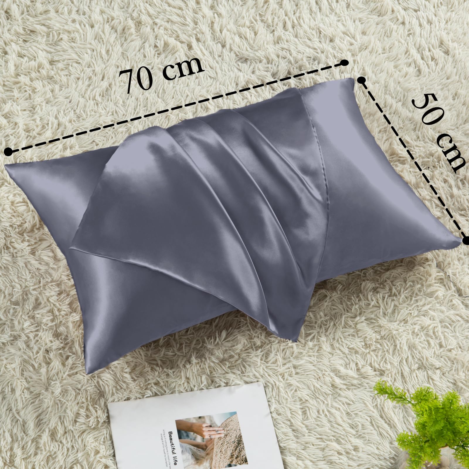 Vielit 2 Pack Satin Pillowcase for Hair and Skin,Soft as Silk Pillowcases for Hair and Skin,Easier Care than Silk Pillow Case Blue Purple Pillowcases for 50x70cm Pillow Envelope & 2 Scrunchies - Image 4
