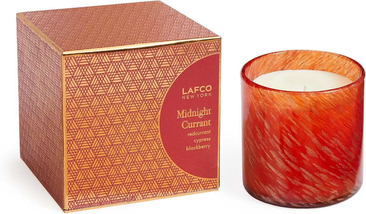 LAFCO New York Holiday Signature Candle, Midnight Currant - 15.5oz - 90-Hour Burn Time - Reusable, Hand Blown Glass Vessel - Made in The USA