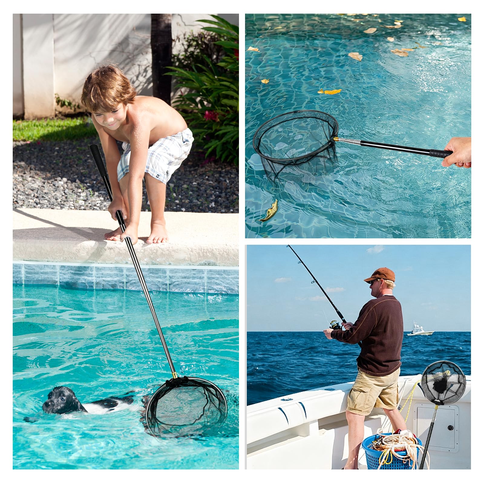 173cm Retino per Piscina Pulizia,Retino raccogli Foglie per Piscina in Acciaio Inox,retino per Piscina con Asta telescopica,per Foglie, rifiuti, Pesci, laghetto,Accessorio Pulizia Piscina
