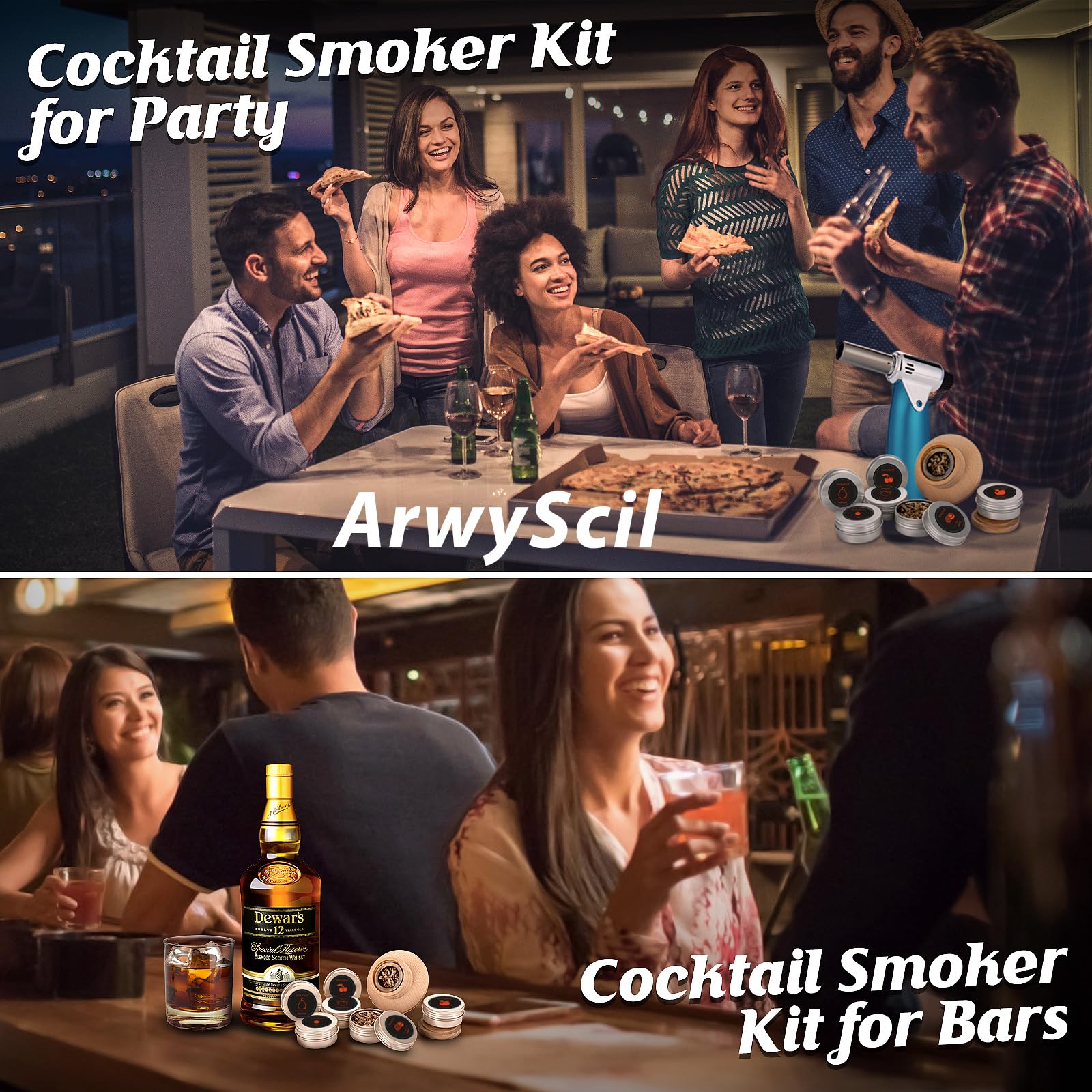 Kit de ahumador de cóctel con antorcha, kit de infusor de whisky antiguo para fiesta, 6 sabores para cóctel, whisky, amante del ahumador de bourbon, regalos para cumpleaños, hombres, papá, marido (sin