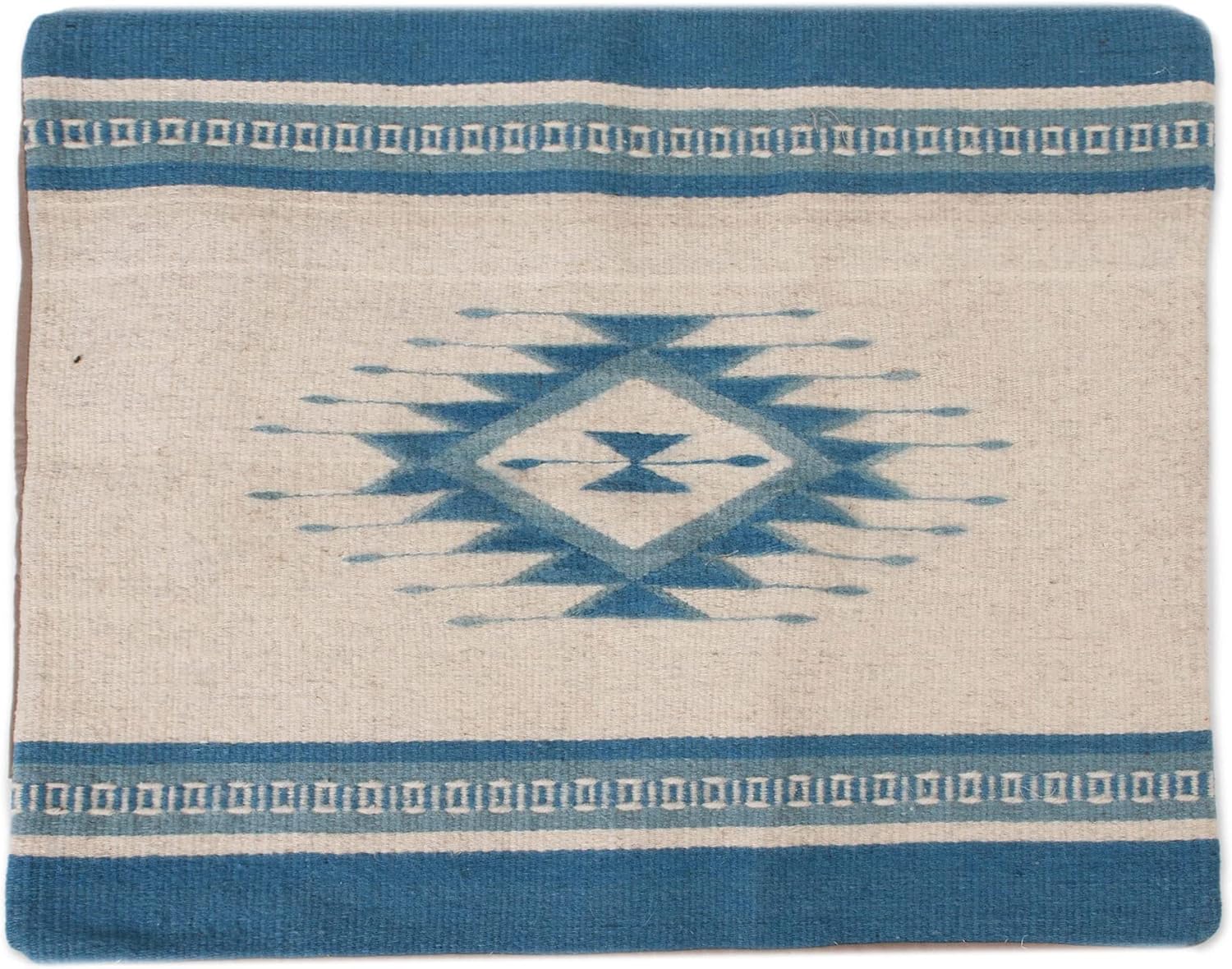 NOVICA Handmade Zapotec Wool Cushion Cover in Azure Antique