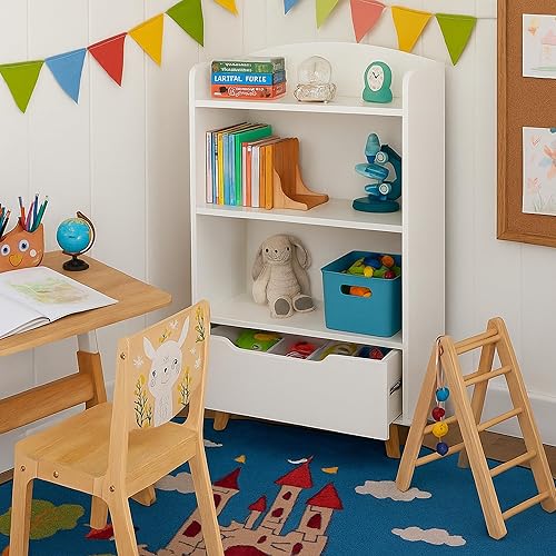 Miniatura 7 de UTEX Estantería para niños, libreros para niños con almacenamiento y cajón, organizador de almacenamiento de juguetes para niños de madera para sala