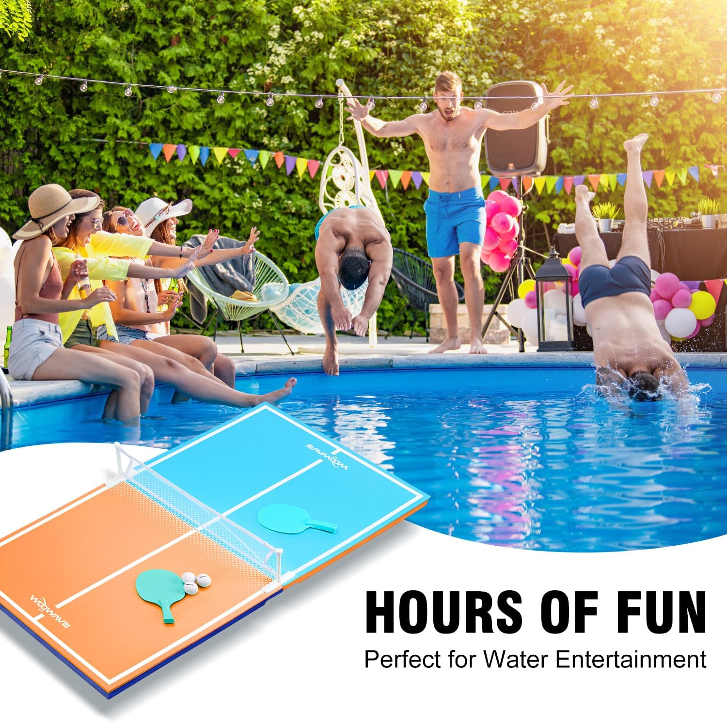 WOOWAVE Floating Ping Pong Table for Pool Party, Pool Ping Pong Table Floating for Swimming Pool Game, Floating Table Tennis Game for Summer Outdoor Fun Including Floating Table, Paddles, Balls, Net