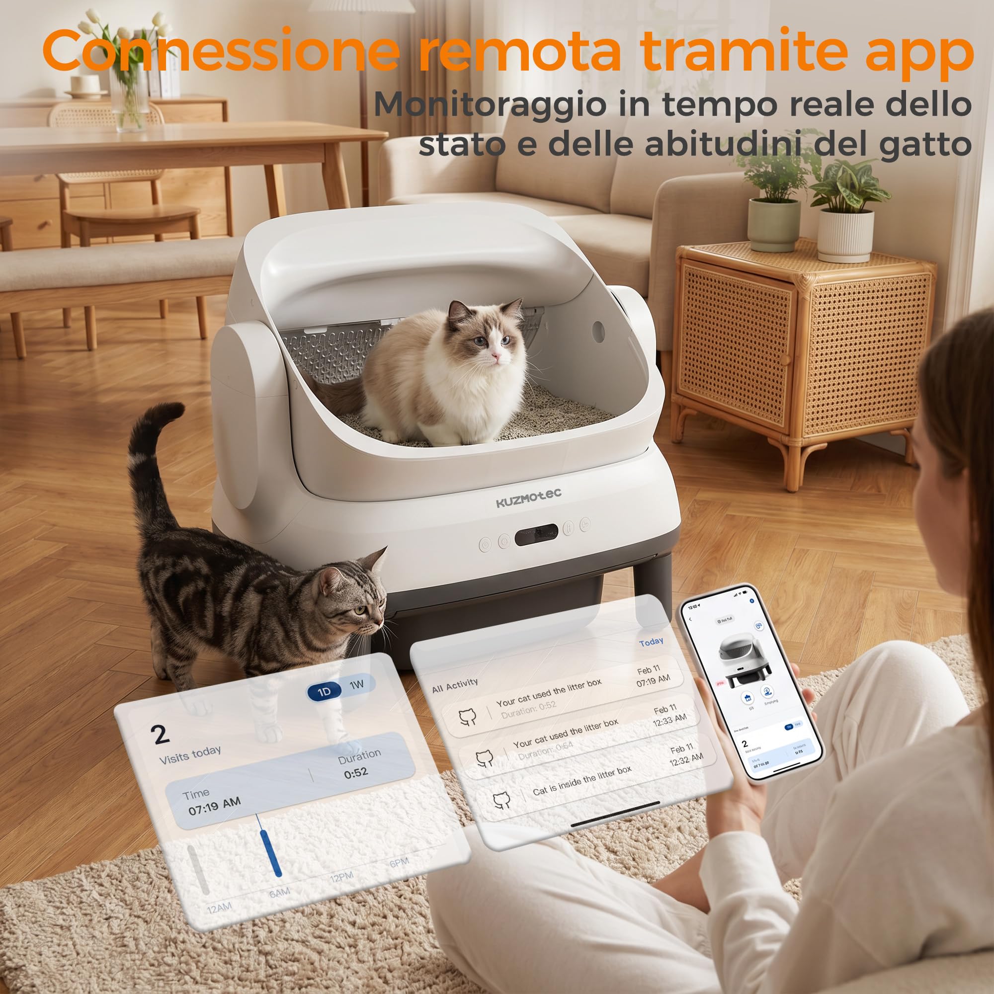 Lettiera gatto autopulente con 8 sensori di sicurezza, protezione IPX5, materiale ABS resistente, controllo tramite APP, lettiera autopulente XXL per gatti grandi e famiglie con più gatti