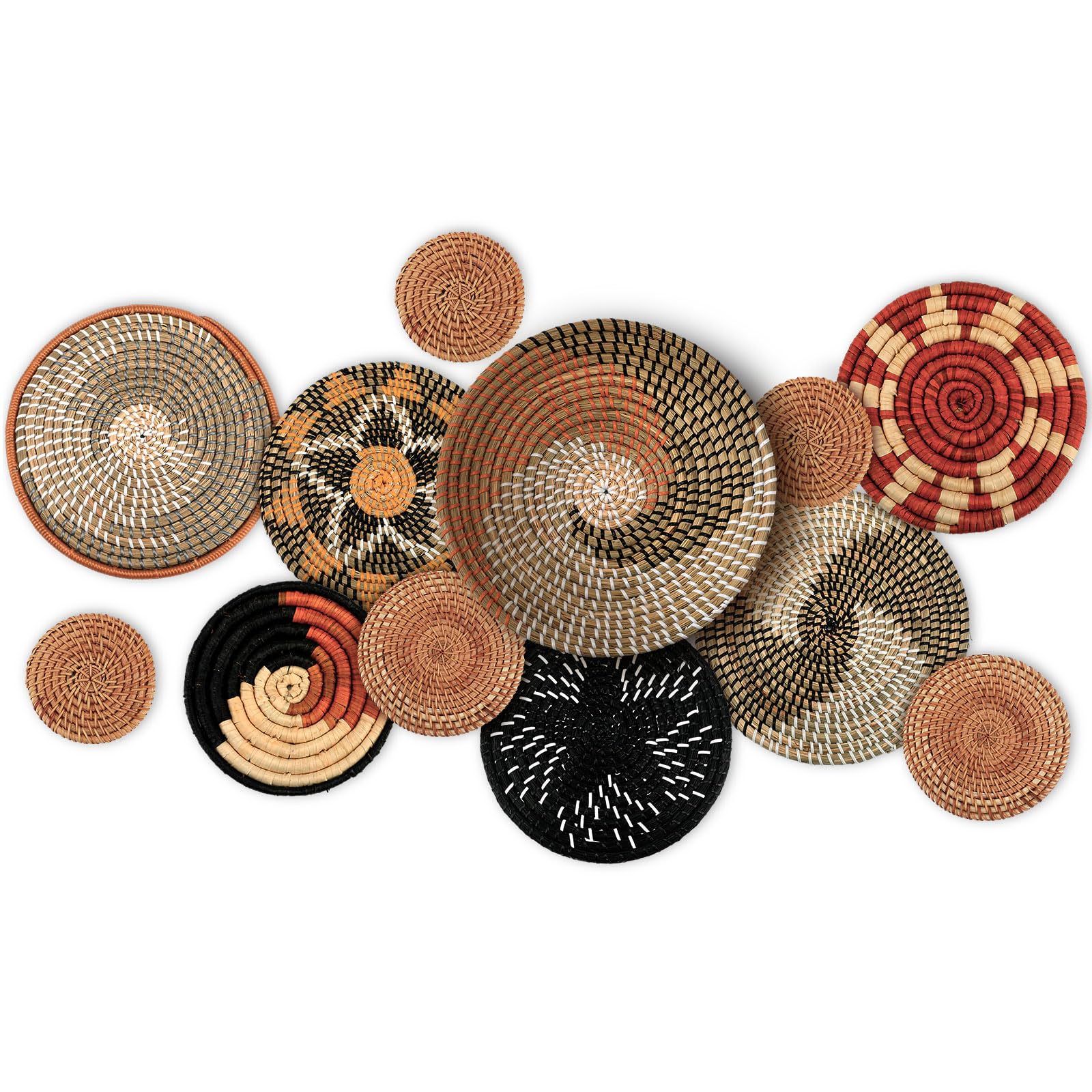 Tatuo 11 Pcs Boho Wall Basket Decor Decorative Bulrush Woven Basket Wall Decor Boho Wall Art Round Farmhouse Wall Hanging Baskets for Rustic Home Kitchen Decorations, Multi Sizes (Classic)