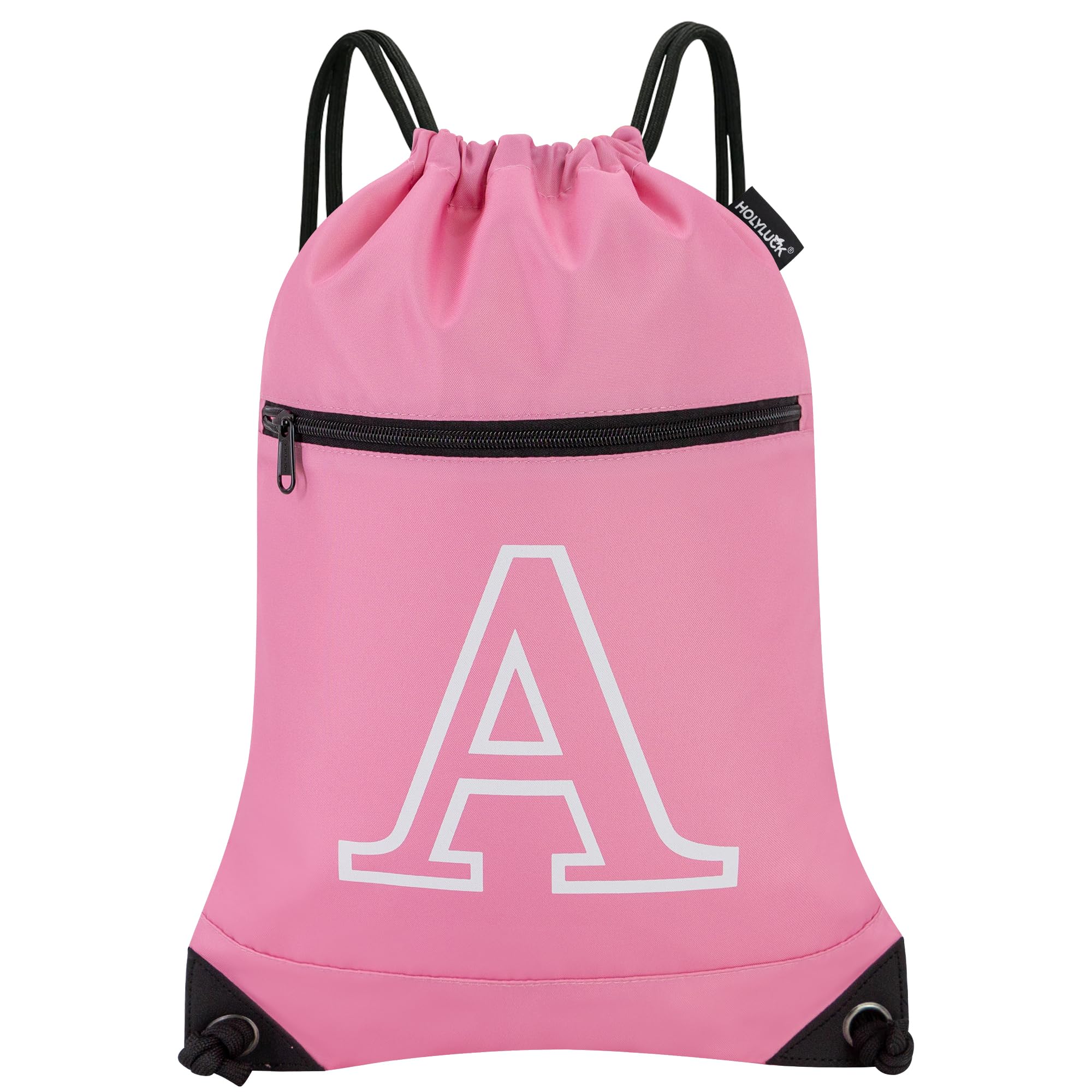 HOLYLUCK Drawstring Bags Initial Backpack Sackpack Cinch Bags for Sports, Gym, Travel, Beach (Pink-A)
