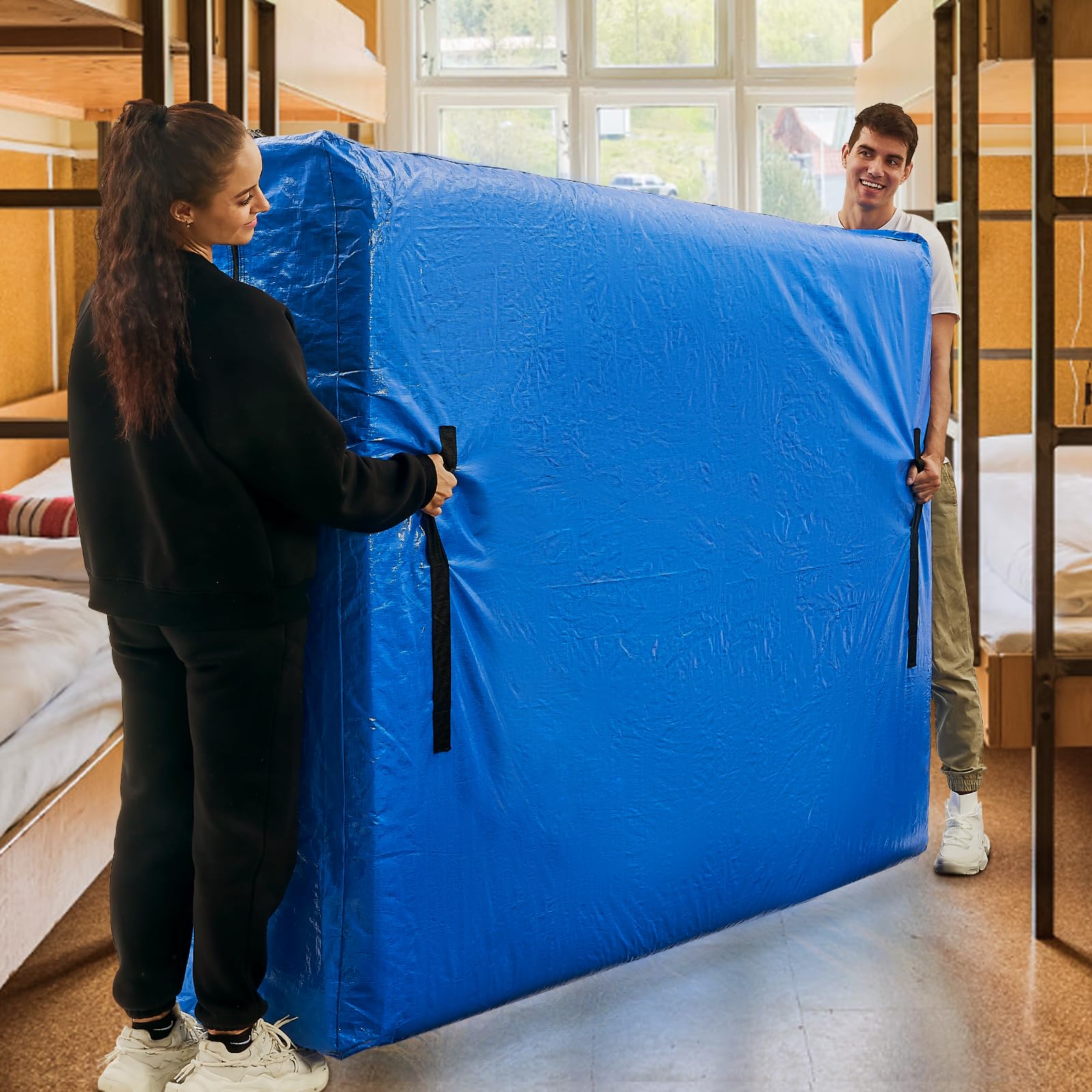 Mattress Bags for Moving, BETU Mattress Protector Waterproof Mattress Cover Twin Size Storage Bags with 8 Heavy-Duty Handles and Zipper for College Bed Extra Thick Large Reusable (77"x42"x15" Blue)