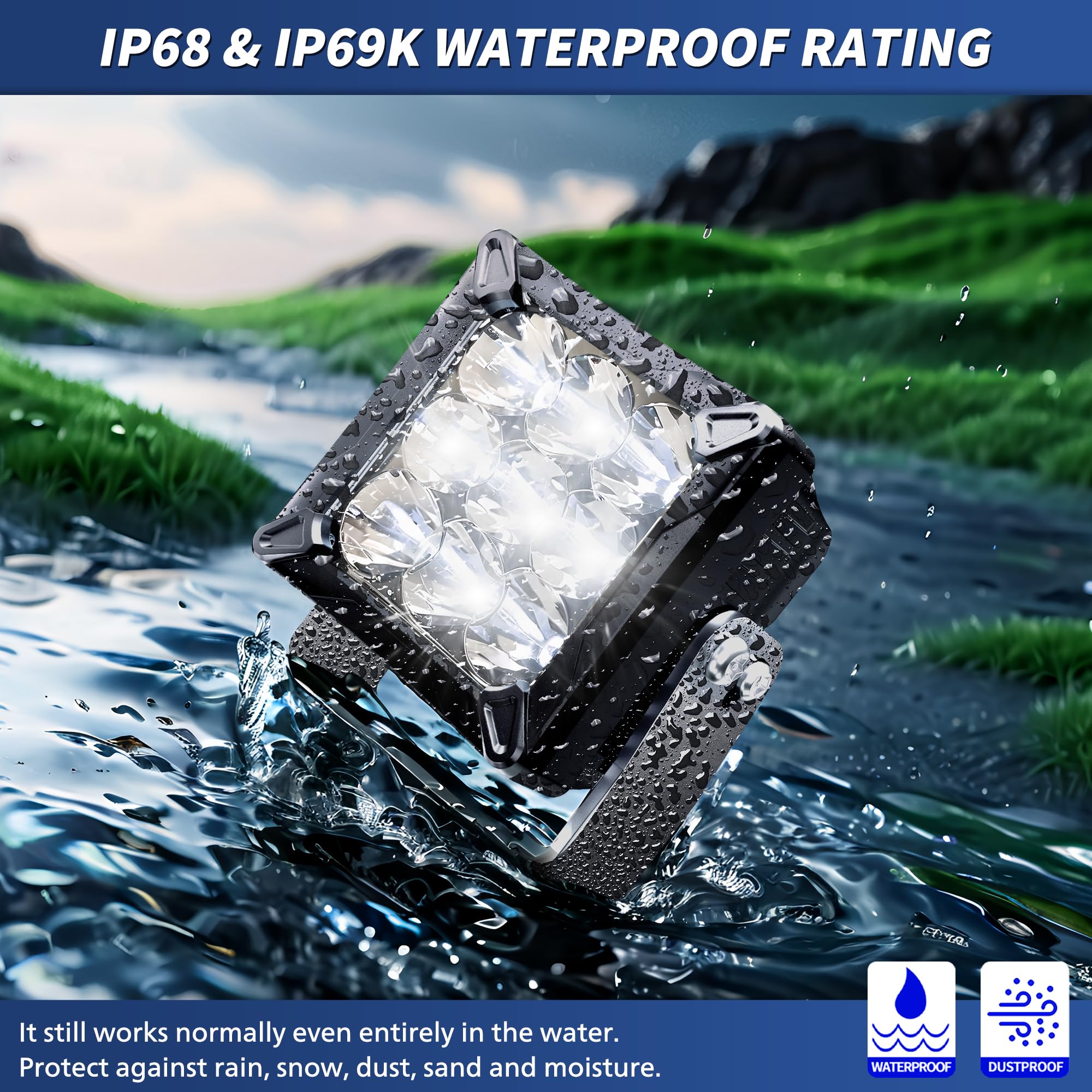 4WDKING 5 Inch LED Pods Light, 90W Super Bright Spot Lights, Screwless Design, IP68&IP69K Waterproof, Off Road Driving Lamp for Truck Pickup ATV UTV SUV Golf Cart Boat