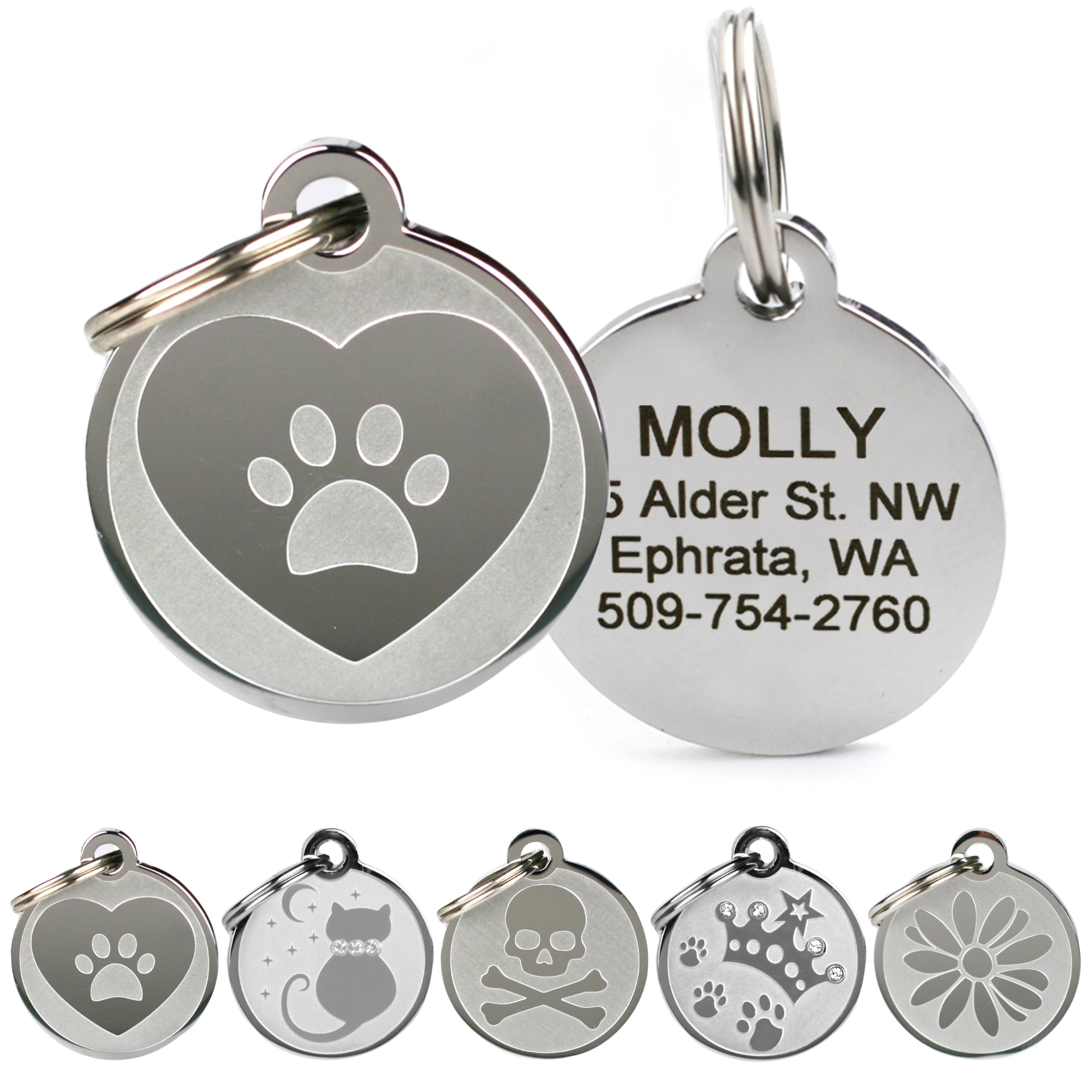 GoTags Playful, Custom Engraved Pet ID Tags, Solid Stainless Steel, Personalized Dog and Cat Pet ID with up to 4 Lines of Text, Cute, Durable and Long-Lasting