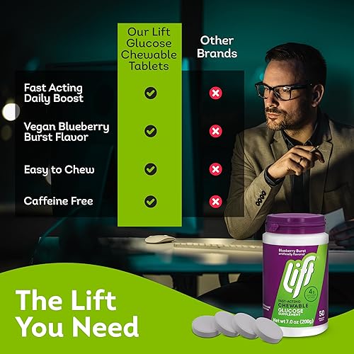 Miniatura 5 de Lift Glucosa, tabletas energéticas masticables de glucosa de acción rápida, arándano, tarro de 50 unidades (paquete de 1)