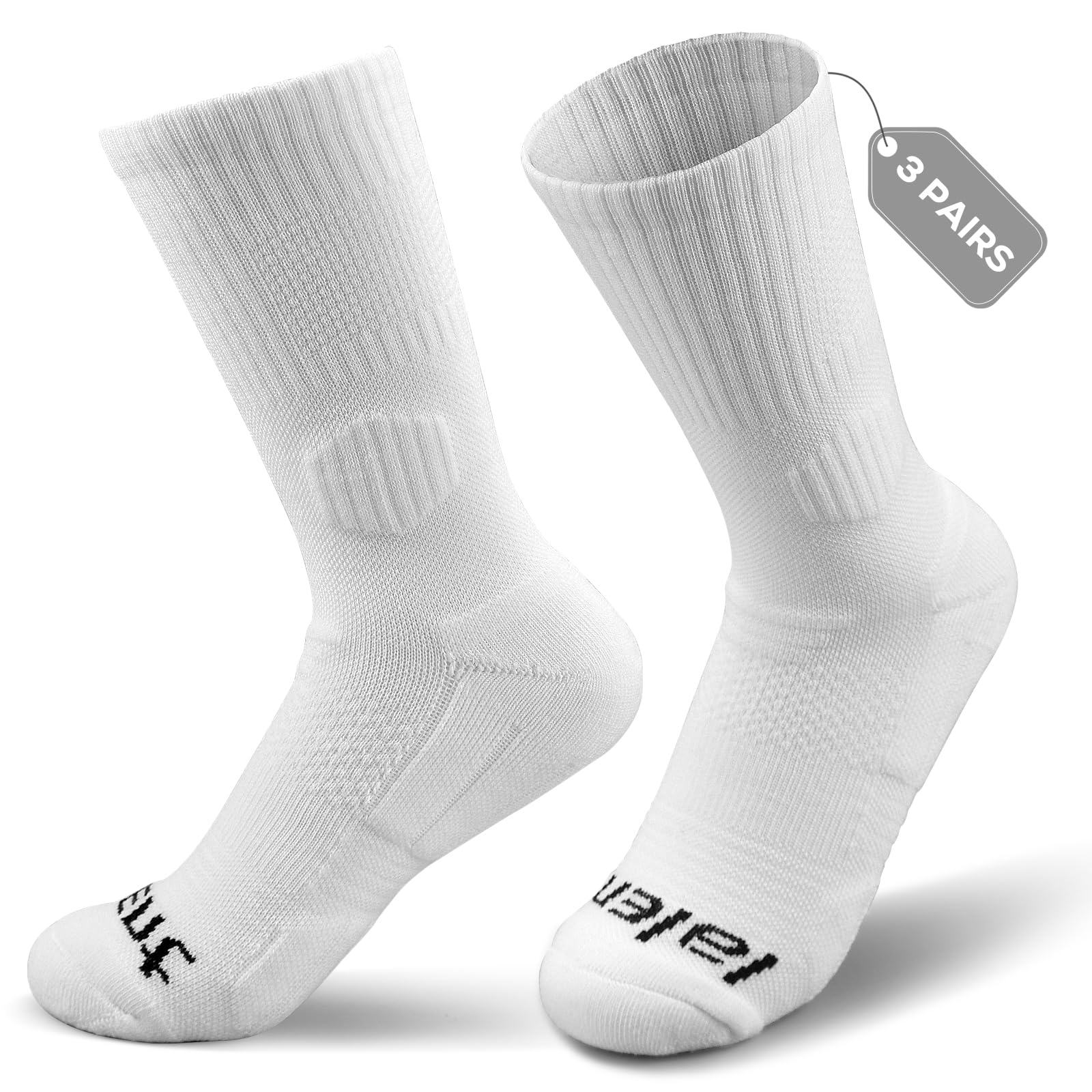 Lalent Men's White Running Socks Cushion Compression Socks Anti Blister Crew Socks For Wo Ladies Outdoor 3 Pack Performance Hiking Trekking Walking Athletic Socks
