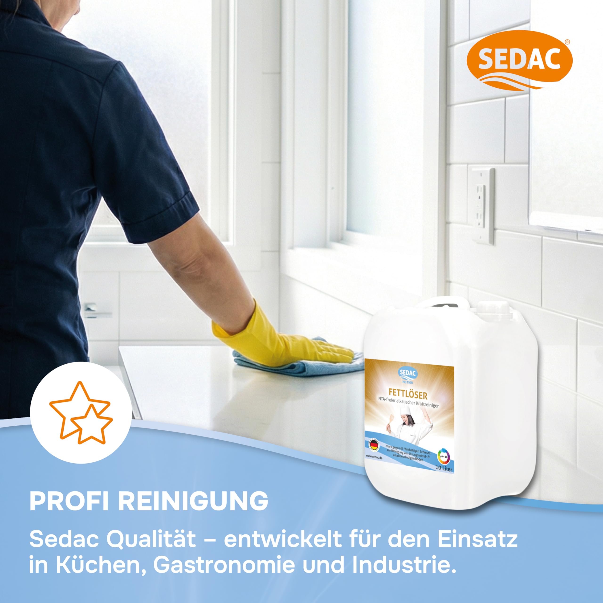 Motion Fettlöser 10L, Küchenreiniger, Entfetter für Gastro, Großküche | Backofenreiniger, Grillreiniger, Ofenreiniger & alkalischer Kraftreiniger für Edelstahl, Metall & Böden, NTA-frei