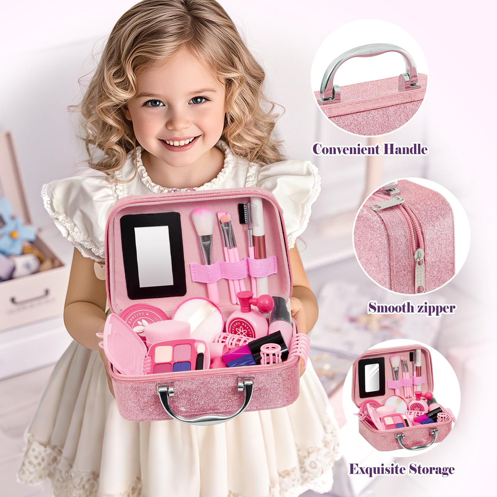 Tacobear Friseur Set Kinder Schminkkoffer Mädchen Friseurkoffer Haarstyling Zubehör Gefälschte Kosmetik Kaufmannsladen Rollenspiel Pretend Play Makeup Spielzeug Geschenke Mädchen ab 3 4 5 6 7 8 Jahre