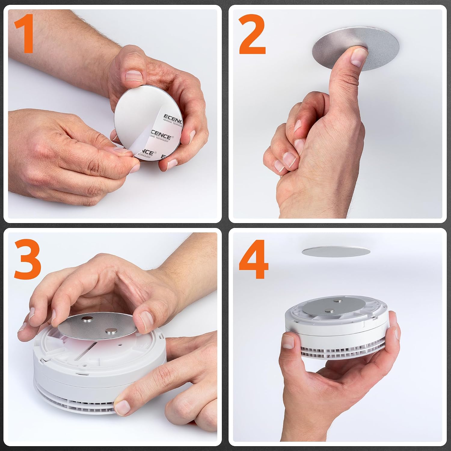 ECENCE 10pcs Magnetic Smoke Detector Mount Magnetic Adhesive Pads for Smoke Alarms Ø 50mm - Fast & Safe Mounting - No Drilling Or Screws - Fire Protection - Installation Tool image 5