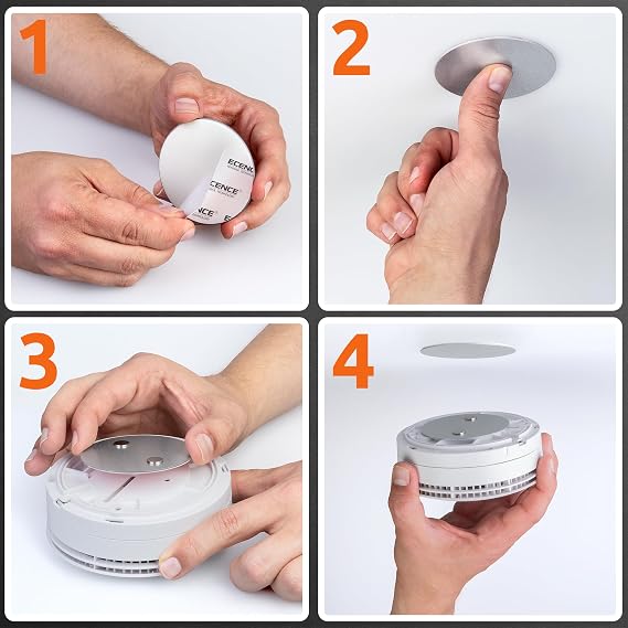 ECENCE 10pcs Magnetic Smoke Detector Mount Magnetic Adhesive Pads for Smoke Alarms 50mm - Fast & Safe Mounting - No Drilling Or Screws - Fire Protection - Installation Tool