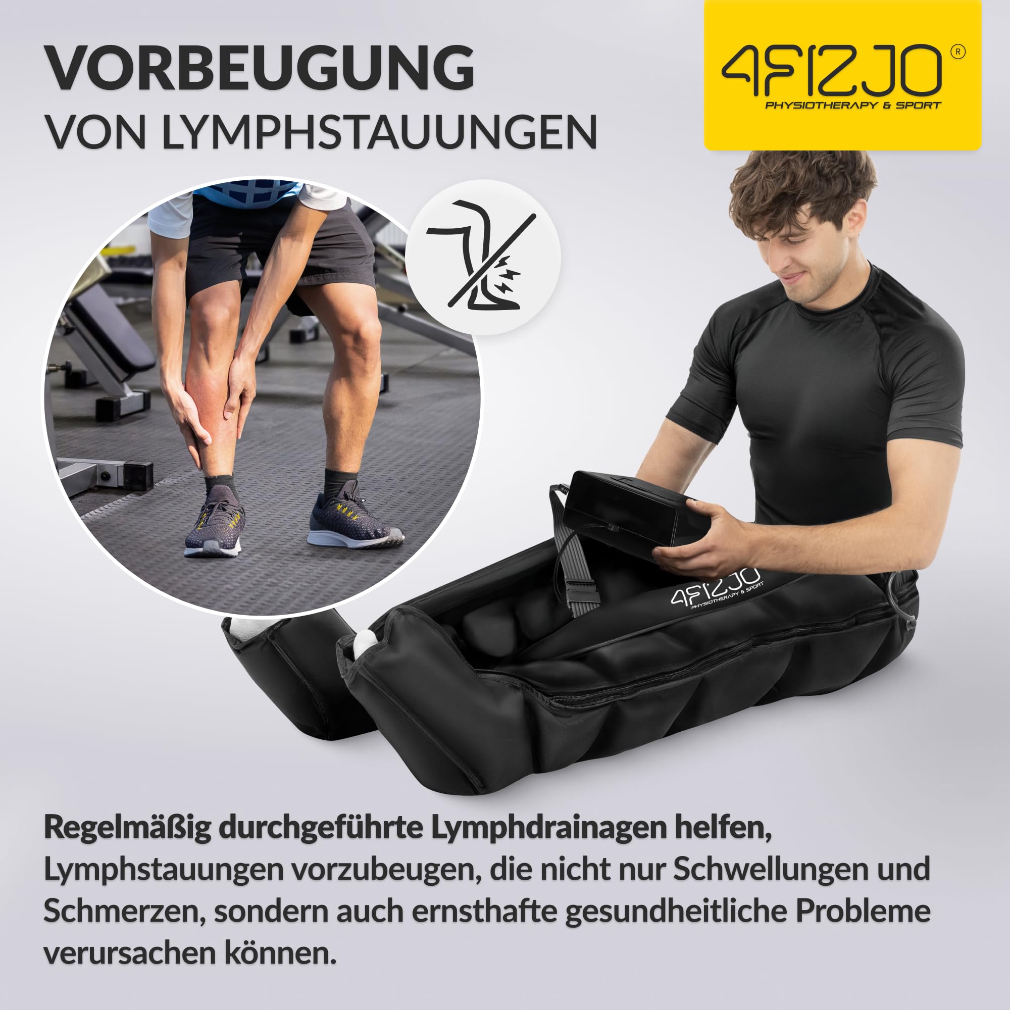 4FIZJO Lymphdrainage-Gerät MED C6, Pressotherapie, Beinmassagegerät, Für Venenrückfluss & gegen Wassereinlagerungen, Maximale Recovery & Entspannung, 30-250 mmHG, 6 Luftkammern, 6 Massageprogramme