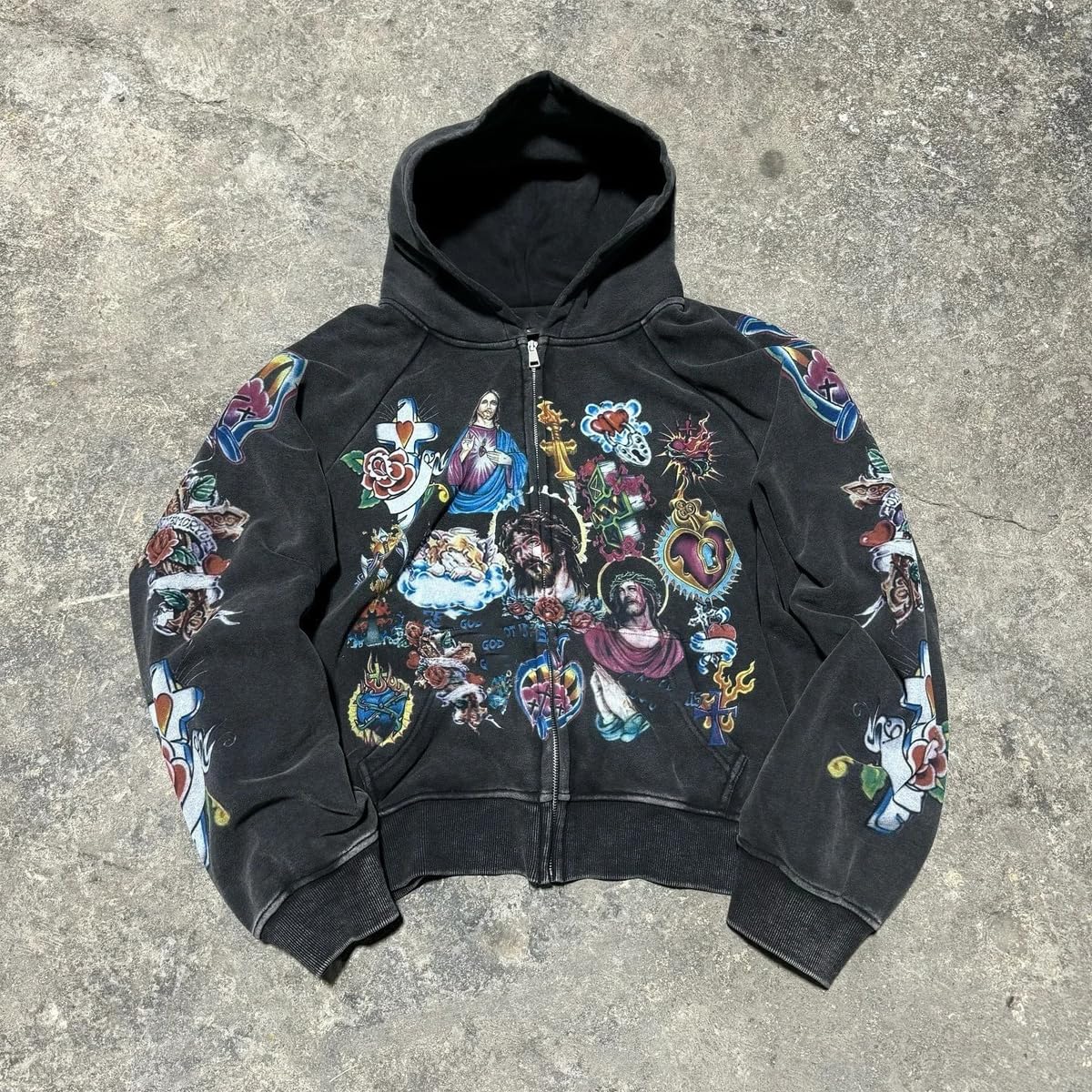 Grunge Vintage Clothes Y2k Hoodie Streetwear für Damen und Herren mit Reißverschluss, bedruckt, Übergröße, Rapper-Stil.