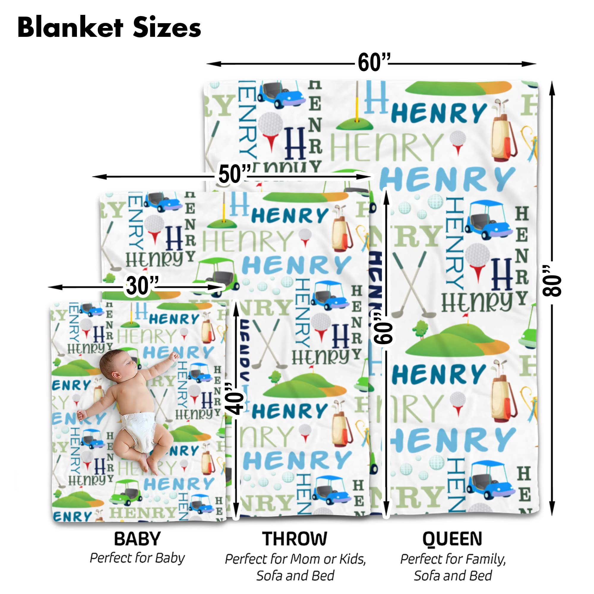 VibeCustom Personalized Golf Baby Blanket, Sports Baby Blanket, Baby Blanket with Name, Baby Name Blanket, Monogrammed Baby Blanket, Monogram Baby Items, Baby Sports Blanket, Baby Boy Sports Blanket