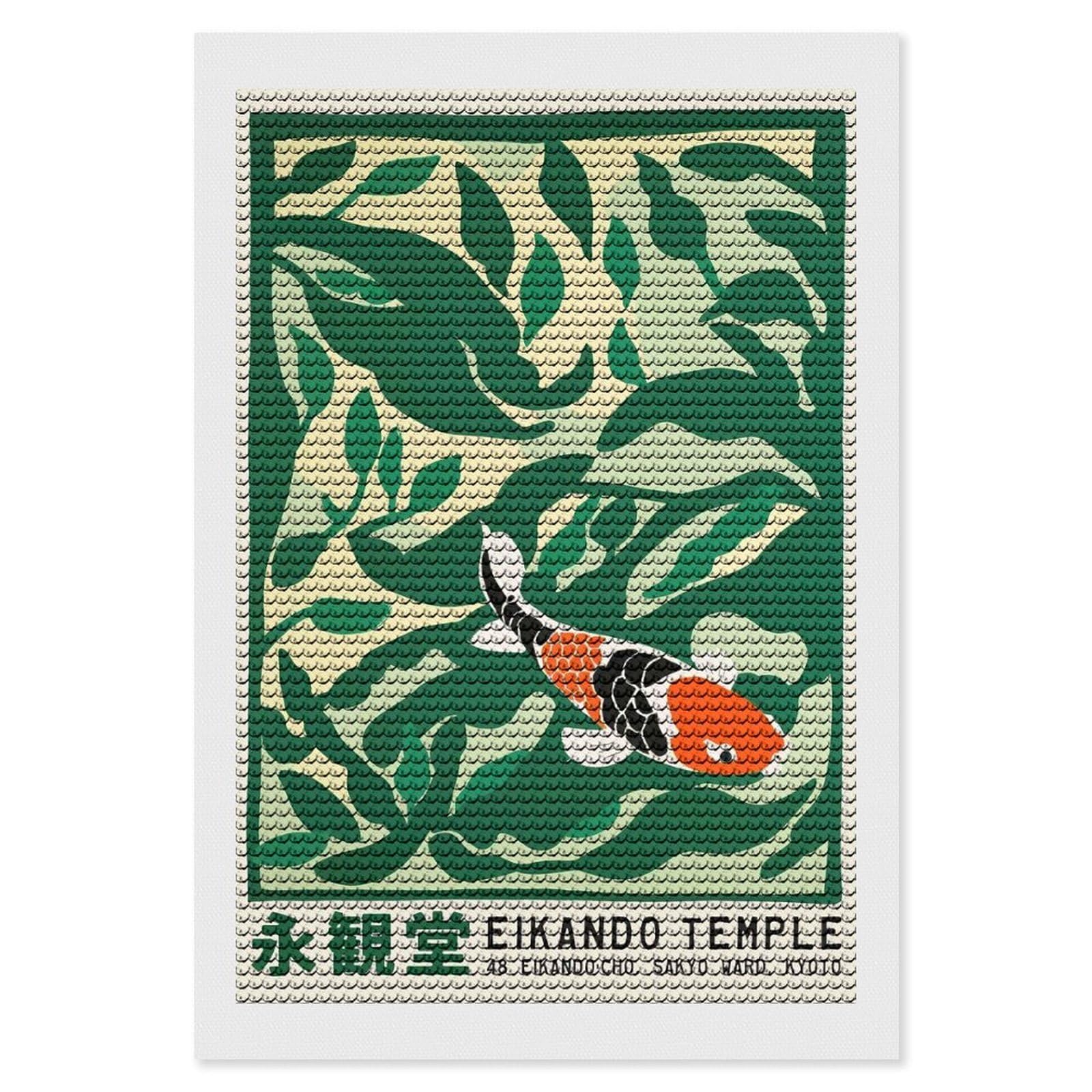 Junmoney Eikando Temple Koi Fish Diamond Painting Canvas Set 8"x12", Satisfying Creative Project, Easy to Follow Symbols, Fun Craft Experience