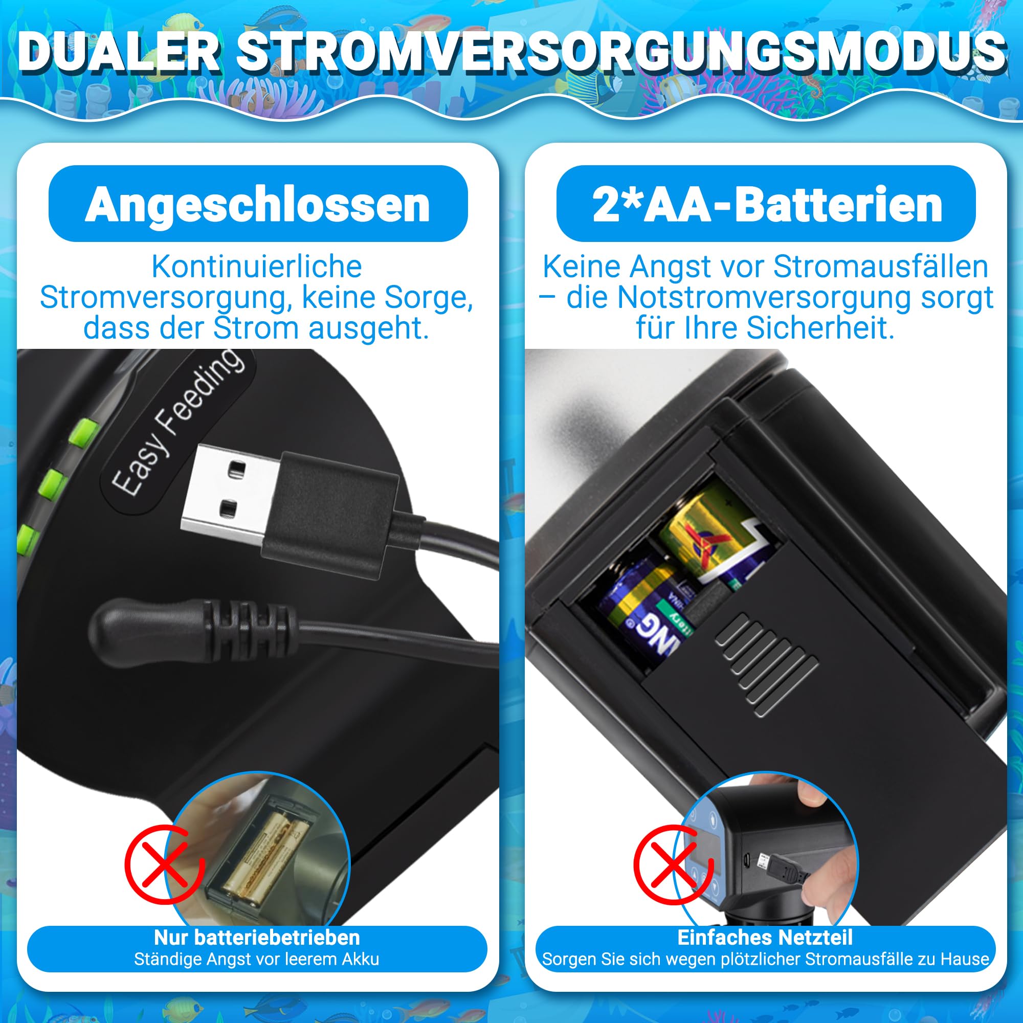 Ycozy Fischfutterautomat Aquarium FischFutterspender Futterautomat Fische Steckernetzteil Super Einfacher Einstellung Automatischer Fischfutter für Urlaub Goldfische Schildkröten