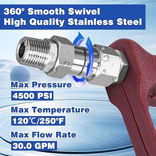 Miniatura 8 de M MINGLE Lavadora a presión giratoria, 38 pulgadas NPT rosca macho, acero inoxidable, 4500 PSI