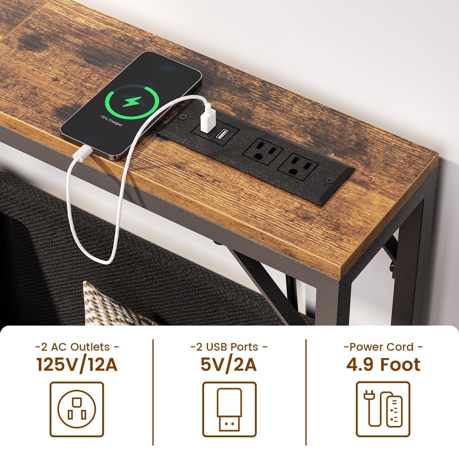 Asgolion 31.5" Console Table With Charging Station - Narrow Entryway Table With Outlets & USB Ports - View #2