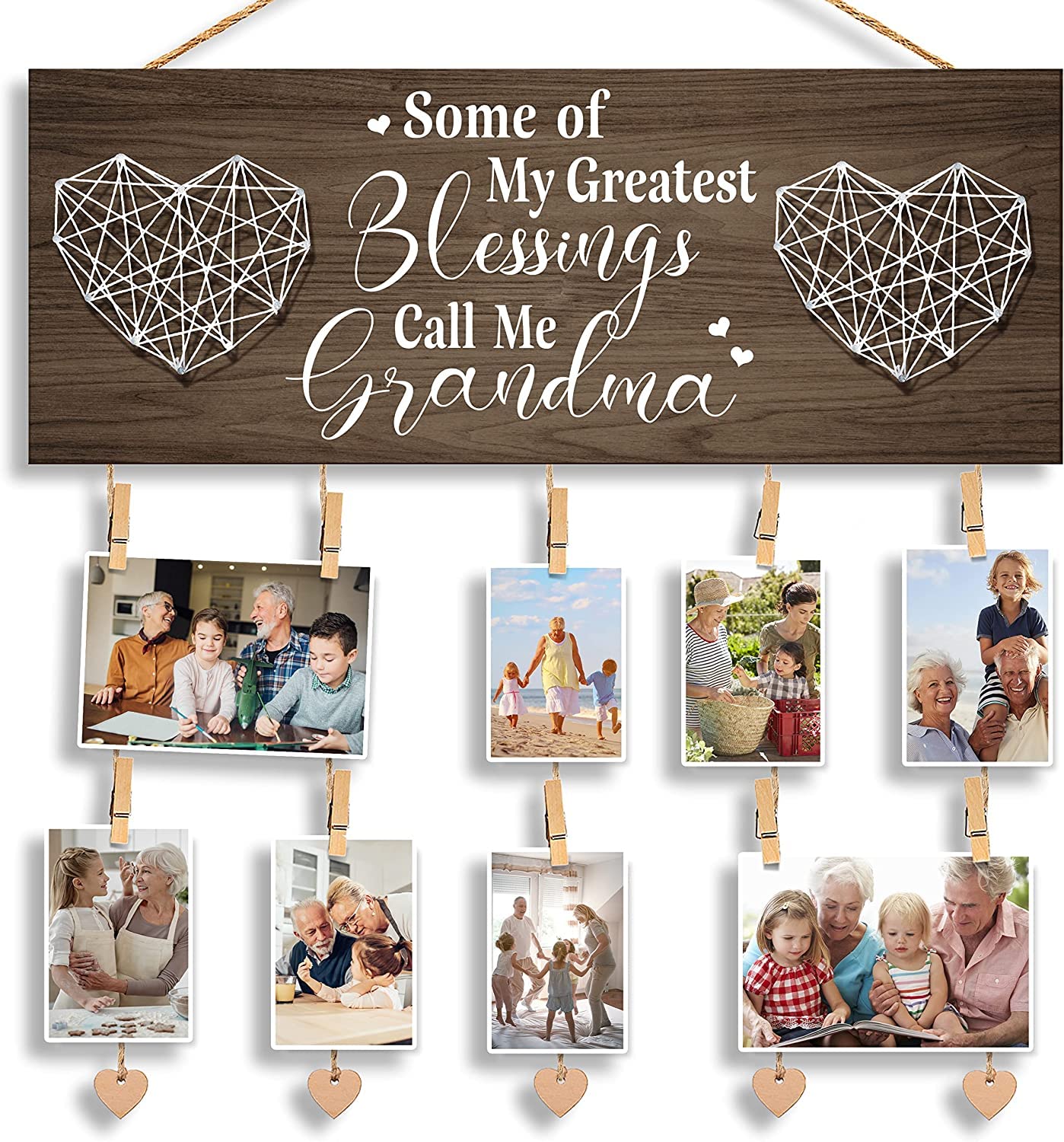 Grandma Gifts, Mother's Day Gifts for Grandma, Grandmother, Nana, Grammy Present from Granddaughter and Grandson, Grandma Birthday Gifts Clips and Twine for Photo Hanging