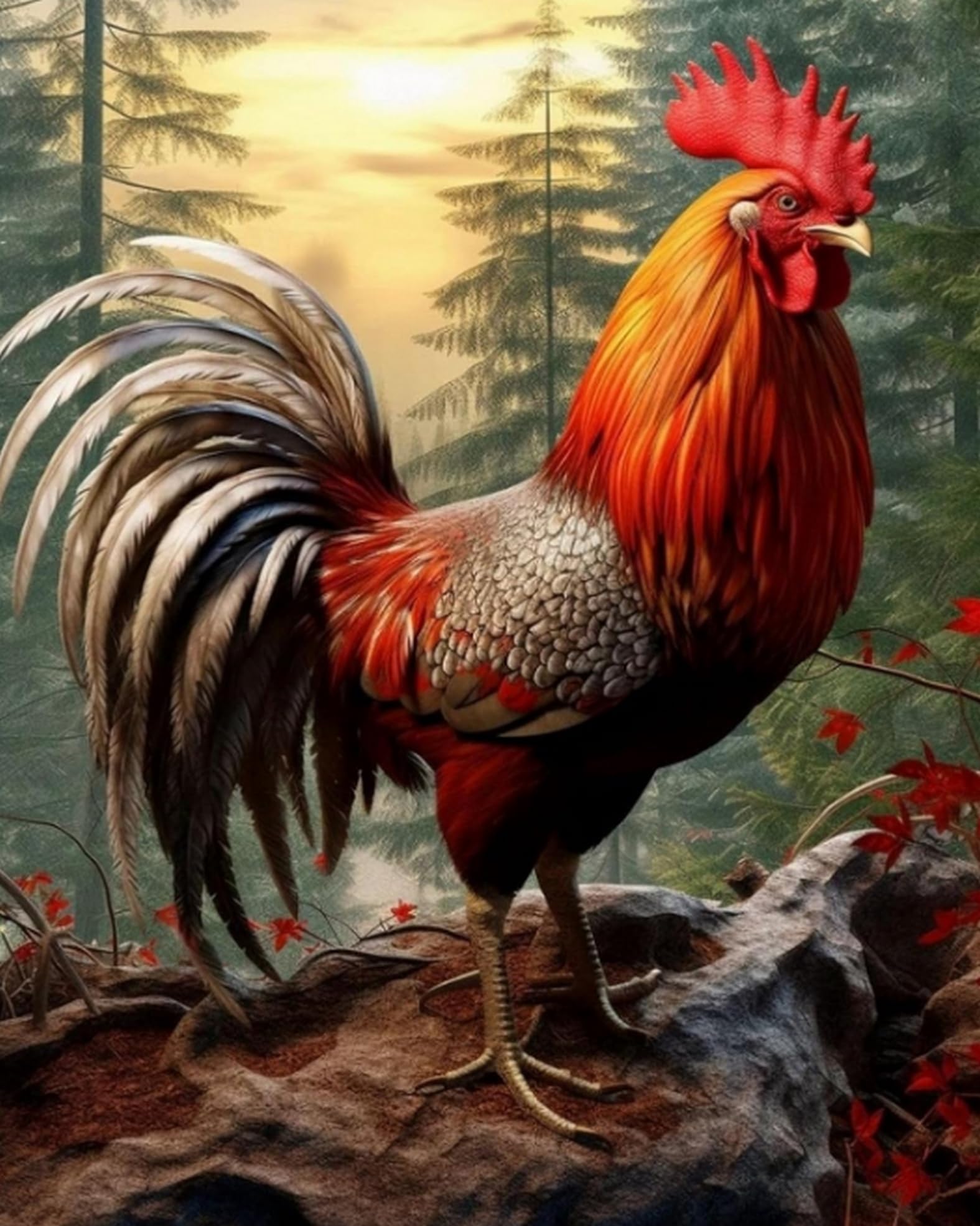 LEYIUYIU Printed Pattern Cross Stitch DIY Kit Suitable for Adults & Beginners 11CT Embroidery Set for Handcrafting and Home Wall Decor — Chicken — 40x50cm