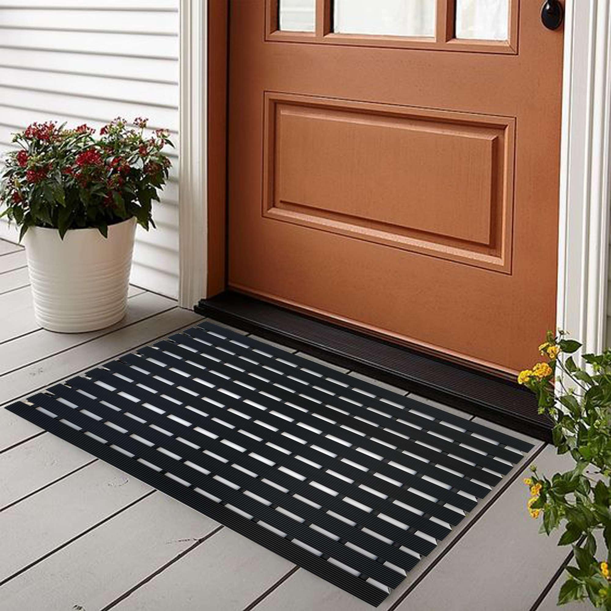Nicoman Outdoor Lattenmatte Entwässerung Matt Duckboard Fußmatte Garten Eingang Schuppen Garage Pool rutschfest Schmutz Kratzen Leicht zu reinigen - (Grau, 61 x 43 cm)