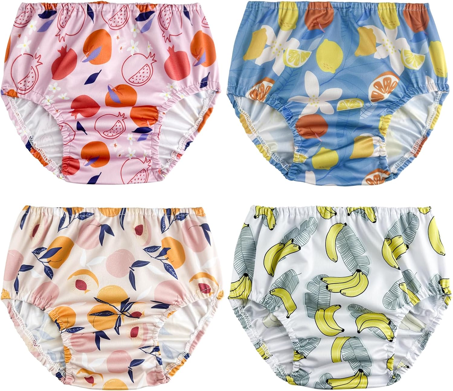 Reusable Plastic Underwear Covers for Potty Training - Cute Rubber Pants for Toddlers - Swim Diaper Cover - 4 Packs - Girls 2T