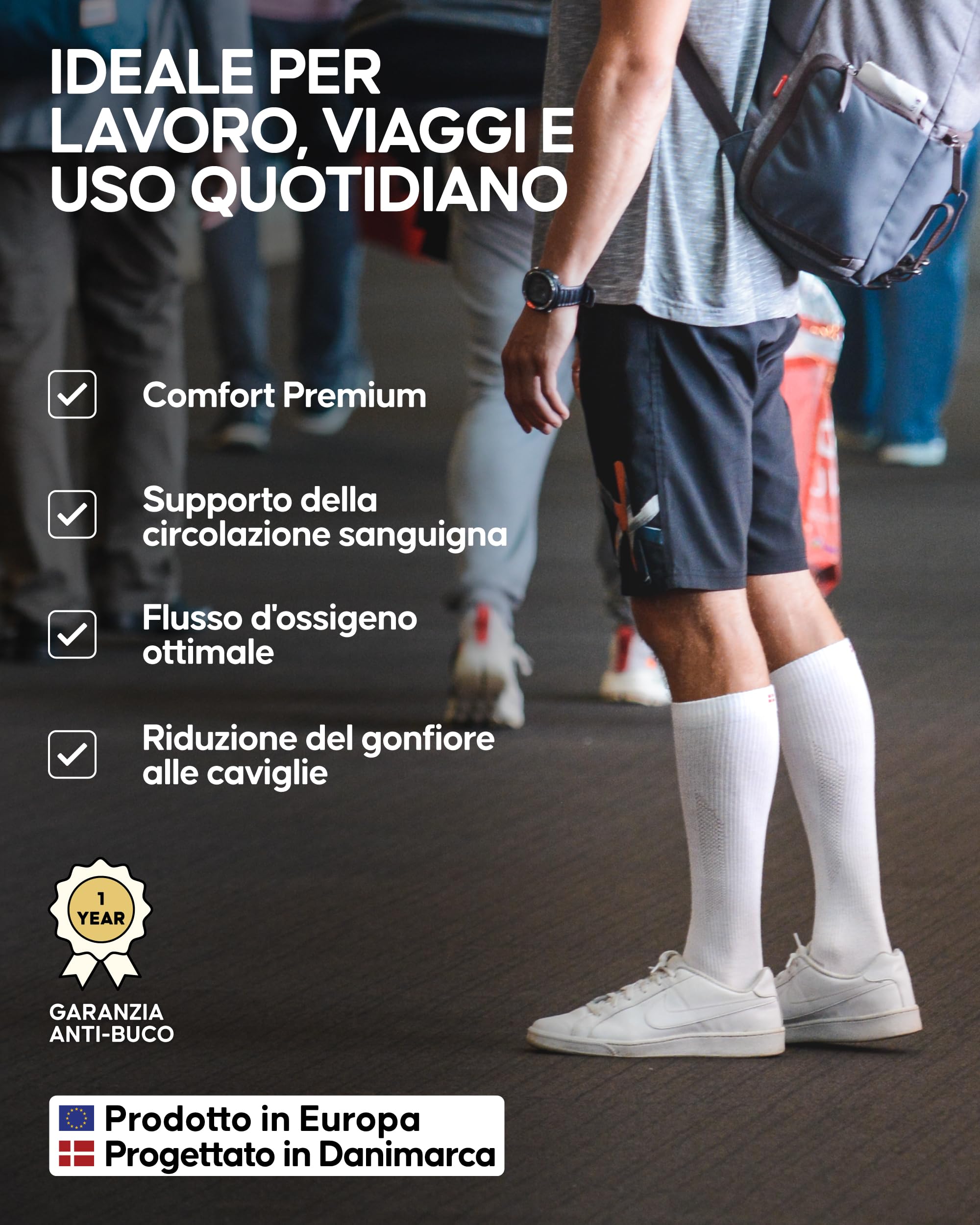 DANISH ENDURANCE Calze di contenimento cotone biologico 14-18 Mmhg, circolazione sanguigna ottimale, uomo donna, 1 o 3 paia