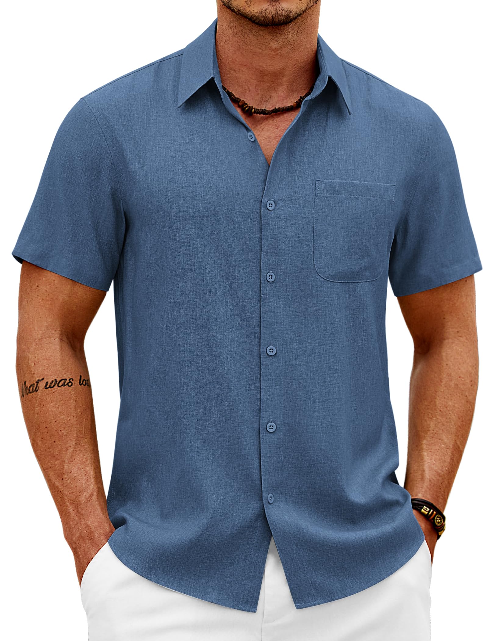 COOFANDY Herren Hemd Kurzarm Sommer Leicht Freizeithemd Regular Fit Casual Strand Hemd mit Brusttasche