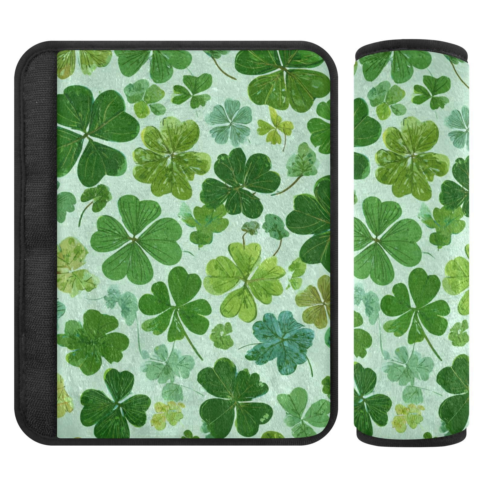2 PC Green St Patrick Clover Seatbelt Covers Seat Belt Cover Pad for Adults Boys Girls Car Seat Strap Covers Pads Cushion Universal Shoulder Strap Pad Protector for Backpack Camera Bag 10x7.7Inch