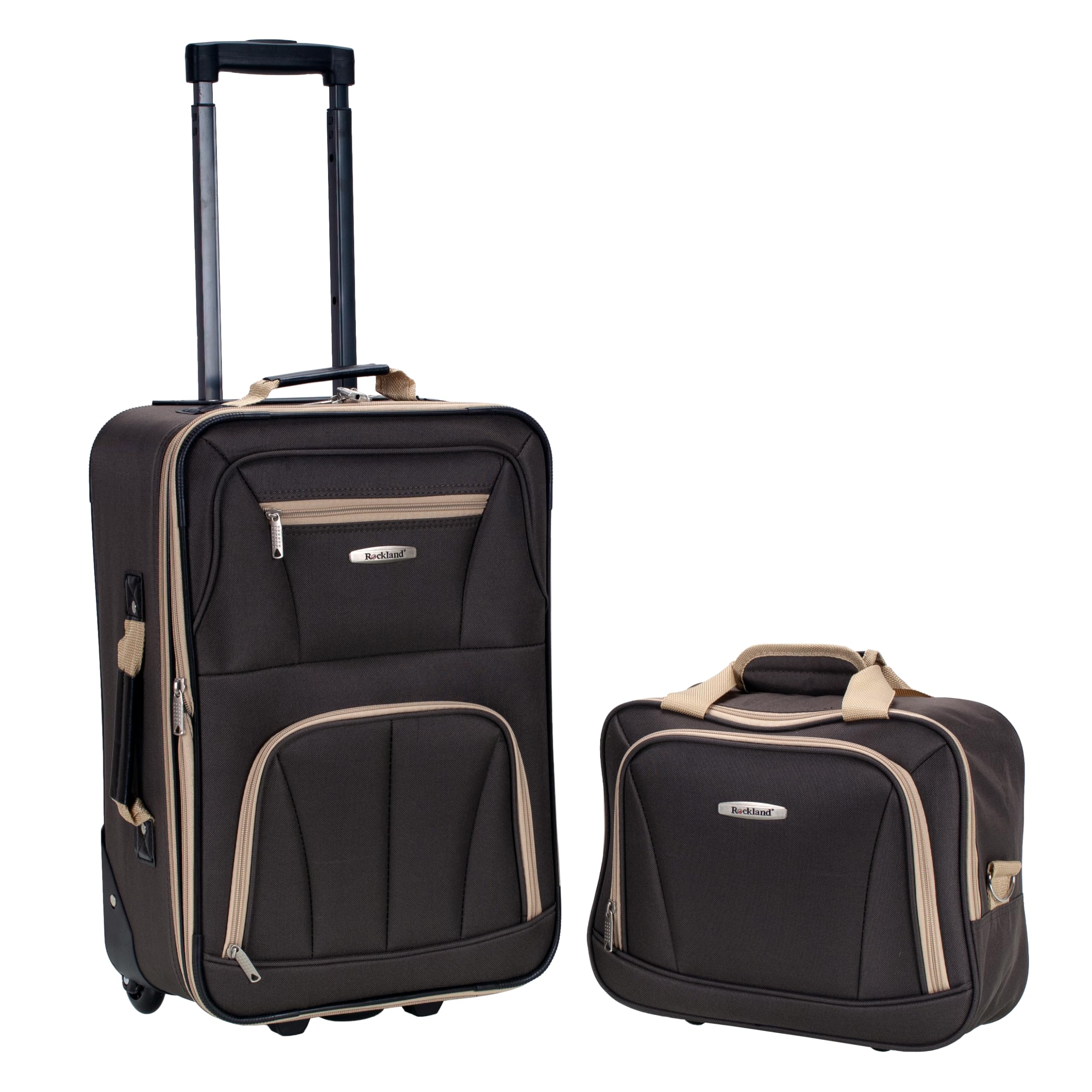 Fashion Softside Upright Luggage Set,'Expandable,Lightweight,Telescopic Handle,Wheel, Brown, 2-Piece (14/19)