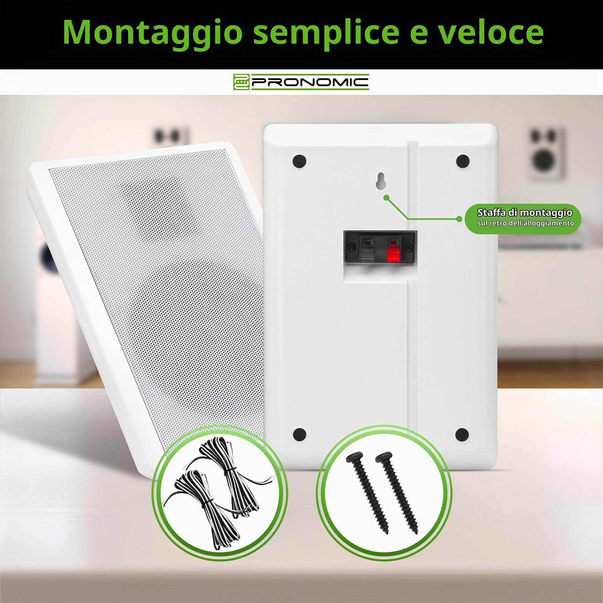 Pronomic FLS-540 WH Coppia Diffusori Flatpanel da Parete Box bianco 2x Set | Diffusori HiFi 2 vie Panel, Ideali per un’elegante installazione fissa a parete, Suono bilanciato, Impedenza: 8 Ohm, 9x3 mm)