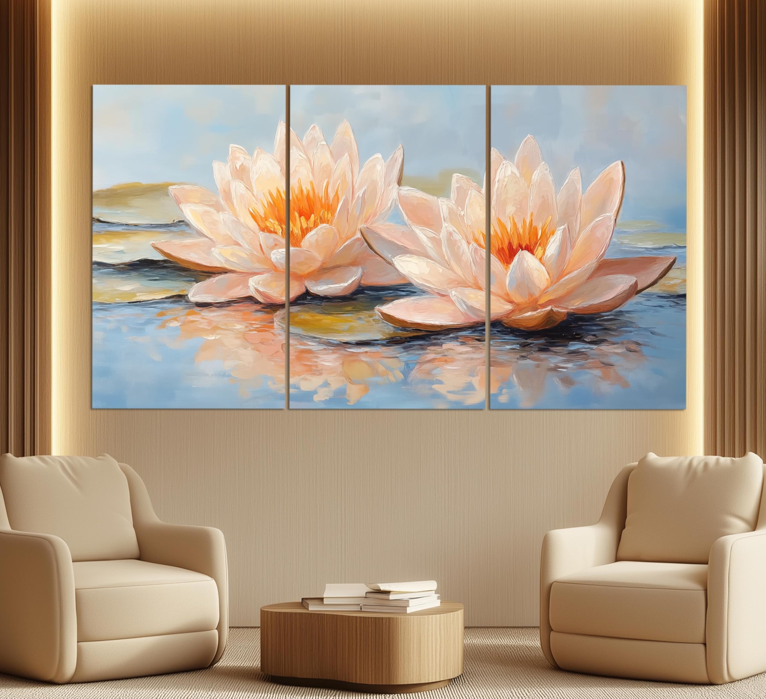 lianyibo Abstrakcyjny obraz na płótnie lilia wodna w stylu vintage kwiatowy obraz na ścianę dekoracja ścienna lilia wodna dekoracja ścienna do salonu (60 x 90 cm x 3 / bez ramy)