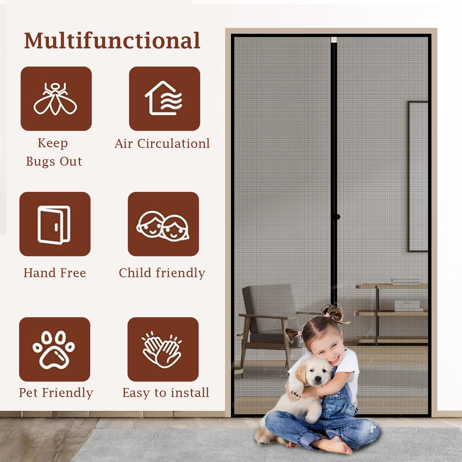 Magnetic Fly Screen Door 90x210cm,Heavy Duty Self-Sealing Bug Mesh with Powerful Magnets and Full Frame Magic Tape - Image 4