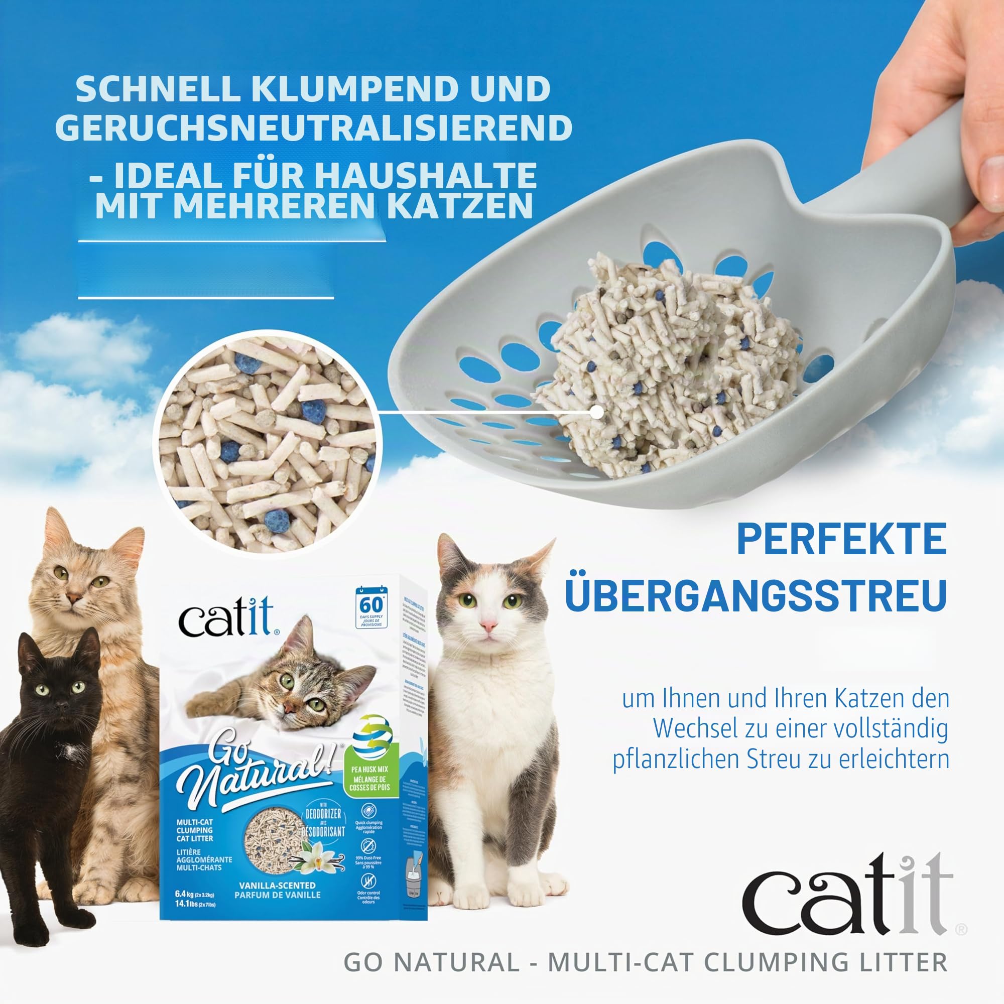 Catit Go Natural, Klumpendes Katzenstreu aus Erbsenhülsen, Vanilleduft, 6,4kg (Packung mit 2)