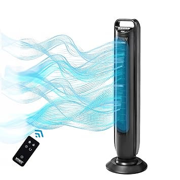 Seville Classics UltraSlimLine Five-Speed Lightweight Oscillating Tower Fan with Remote, Black