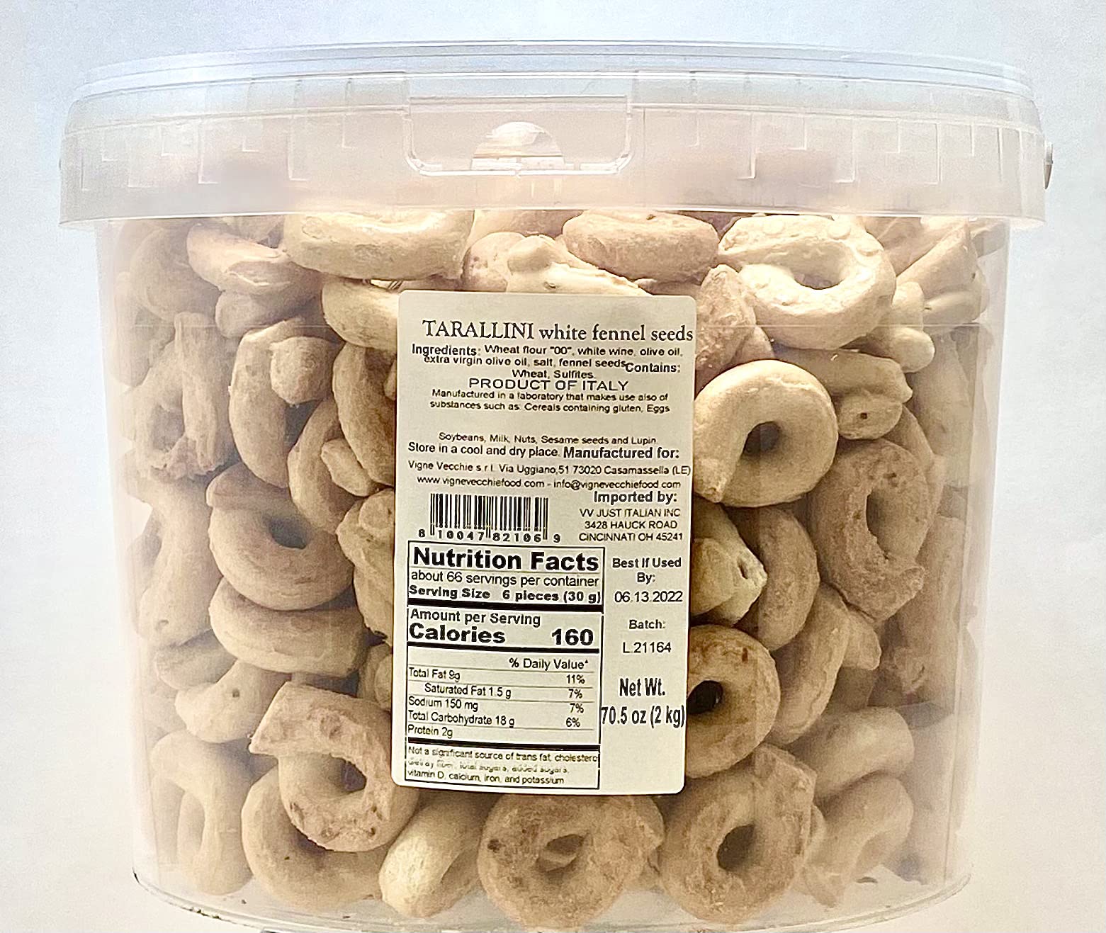 Vigne Vecchie Tarallini with Fennel Seeds | 70.5 oz Tub (Fresh Baked Breadsticks) [Imported from Italy]