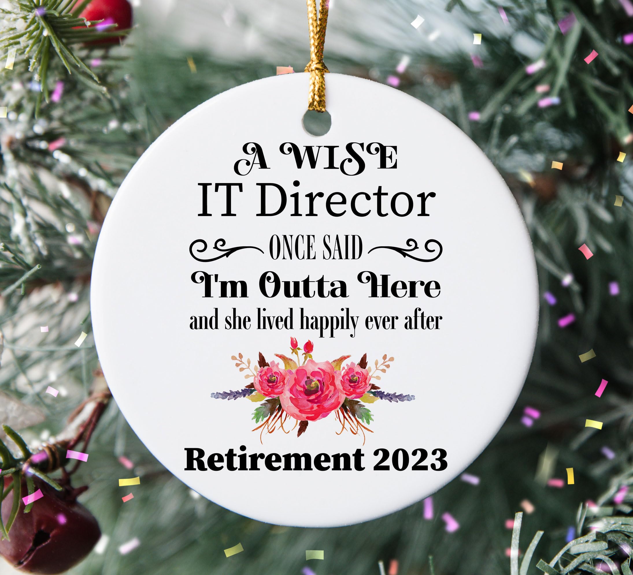 IT Director Retirement Ornament 2023, Gifts for Retiring Boss Coworker Manager Lady Female, Farewell Party Decoration Christmas Tree, Ceramic Circle, A Wise Women