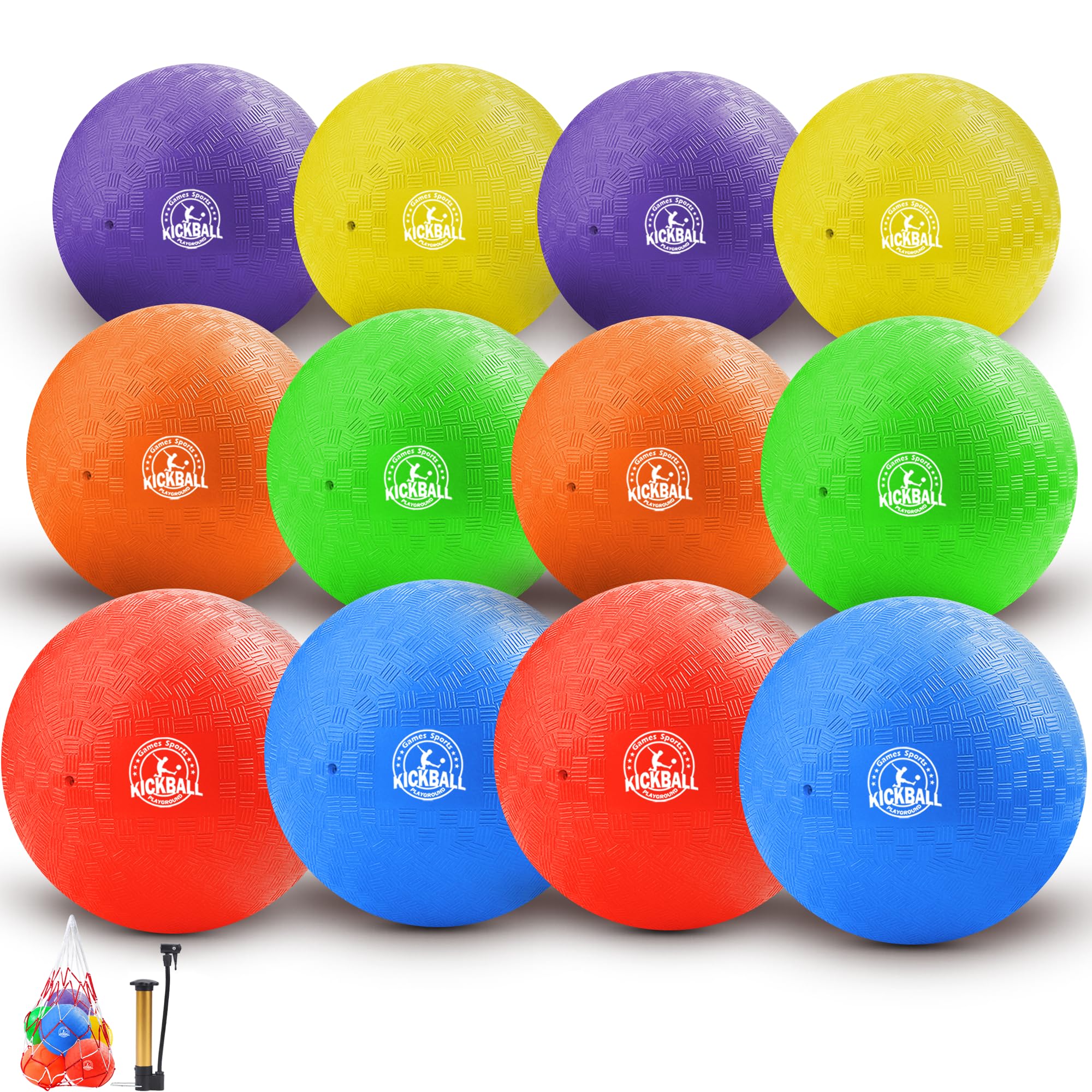 10 Inch Kickball Playground Balls 6 Pack, Playground Balls for Kids&Adults, Dodgeballs,Handballs for School,Outdoor&Indoor Games with Hand Pump and Storage Bag, Boys and Girls Gift with Gift Box