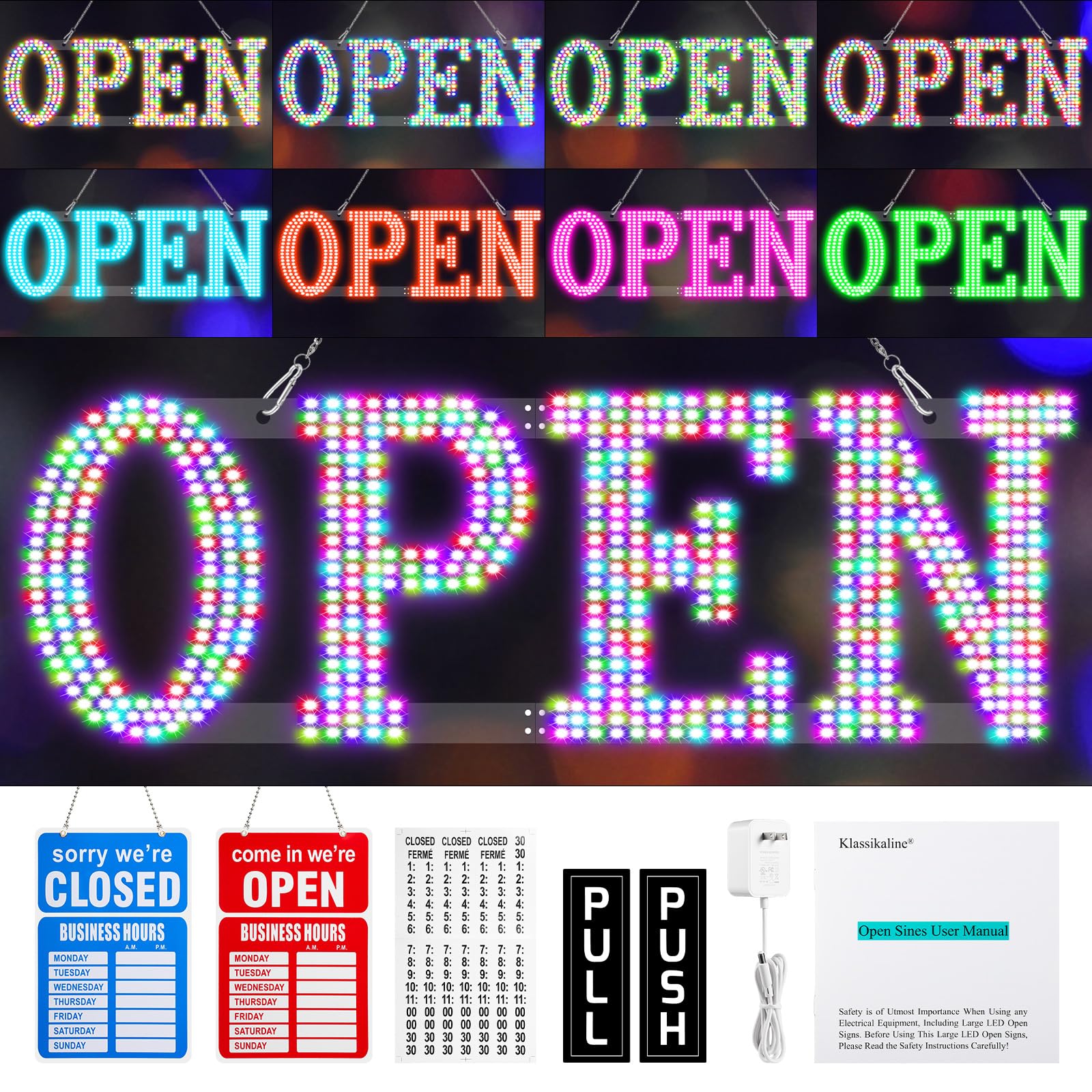Open Signs for Business, klassikaline Ultra Bright Large LED Open Signs Business Hour Open Sign for Hotel, Store, Bar, Retail Shop, Salon, Restaurant(30 * 10 inch)