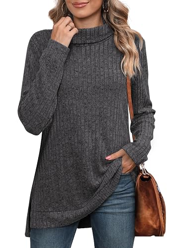WIHOLL Womens Tunic Tops Turtleneck Long Sleeve Shirts Oversized Fall